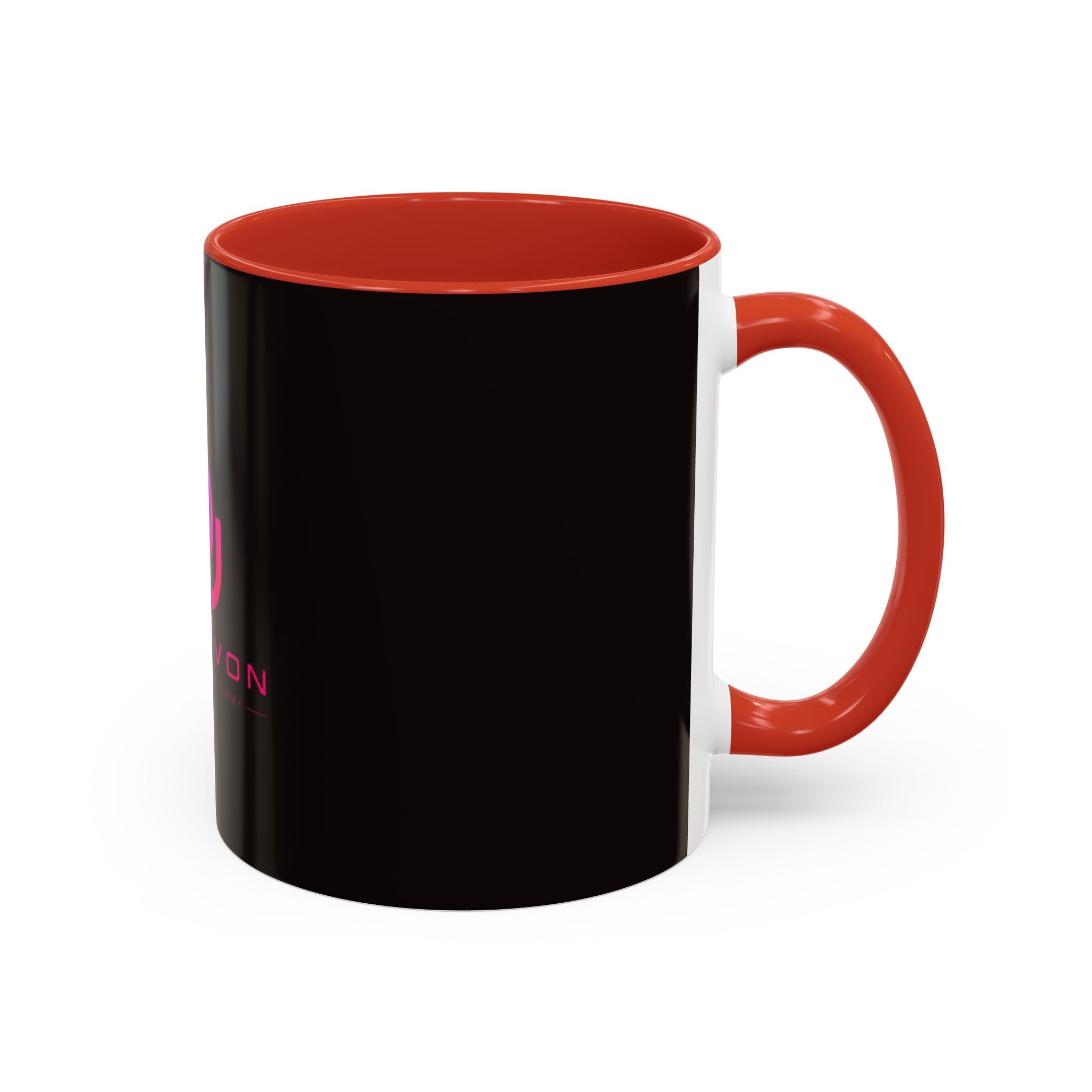 The Ijevon Neon Logo Accent Coffee Mug — Pink & Teal Retro Power Button Design