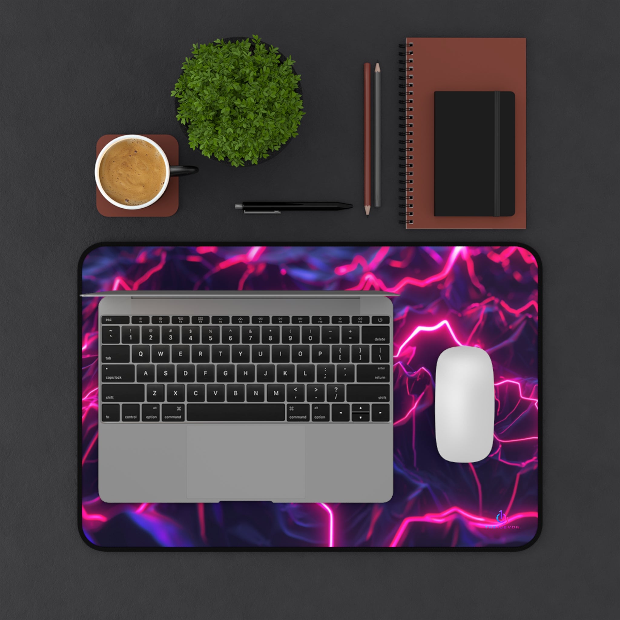 Neon Lightning Desk Mat — Futuristic Pink & Purple Gaming Mousepad