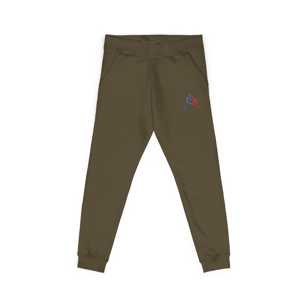 Embroidered Power Button Sweatpants — Minimal Tech Logo Fleece Joggers