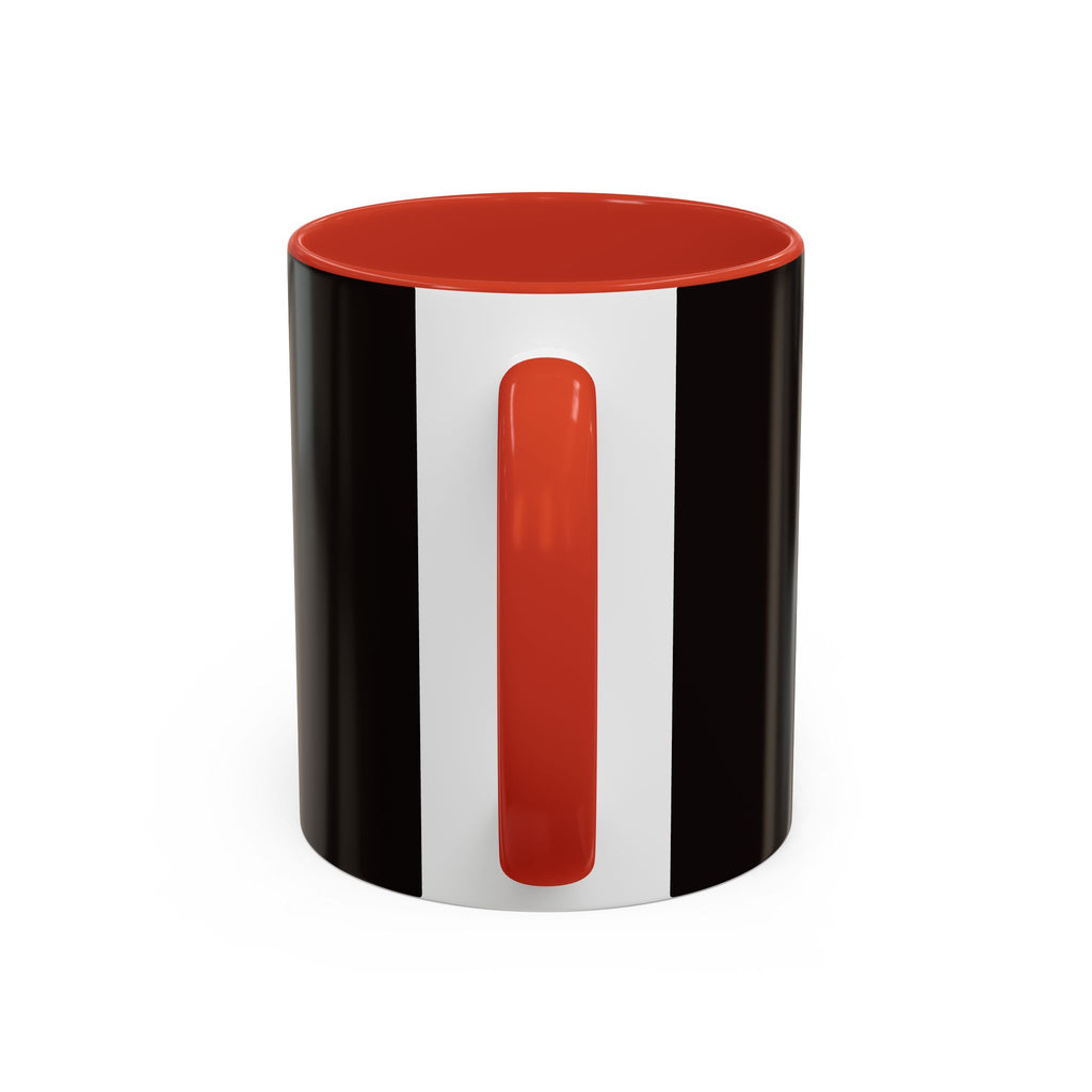 The Ijevon Neon Logo Accent Coffee Mug — Pink & Teal Retro Power Button Design