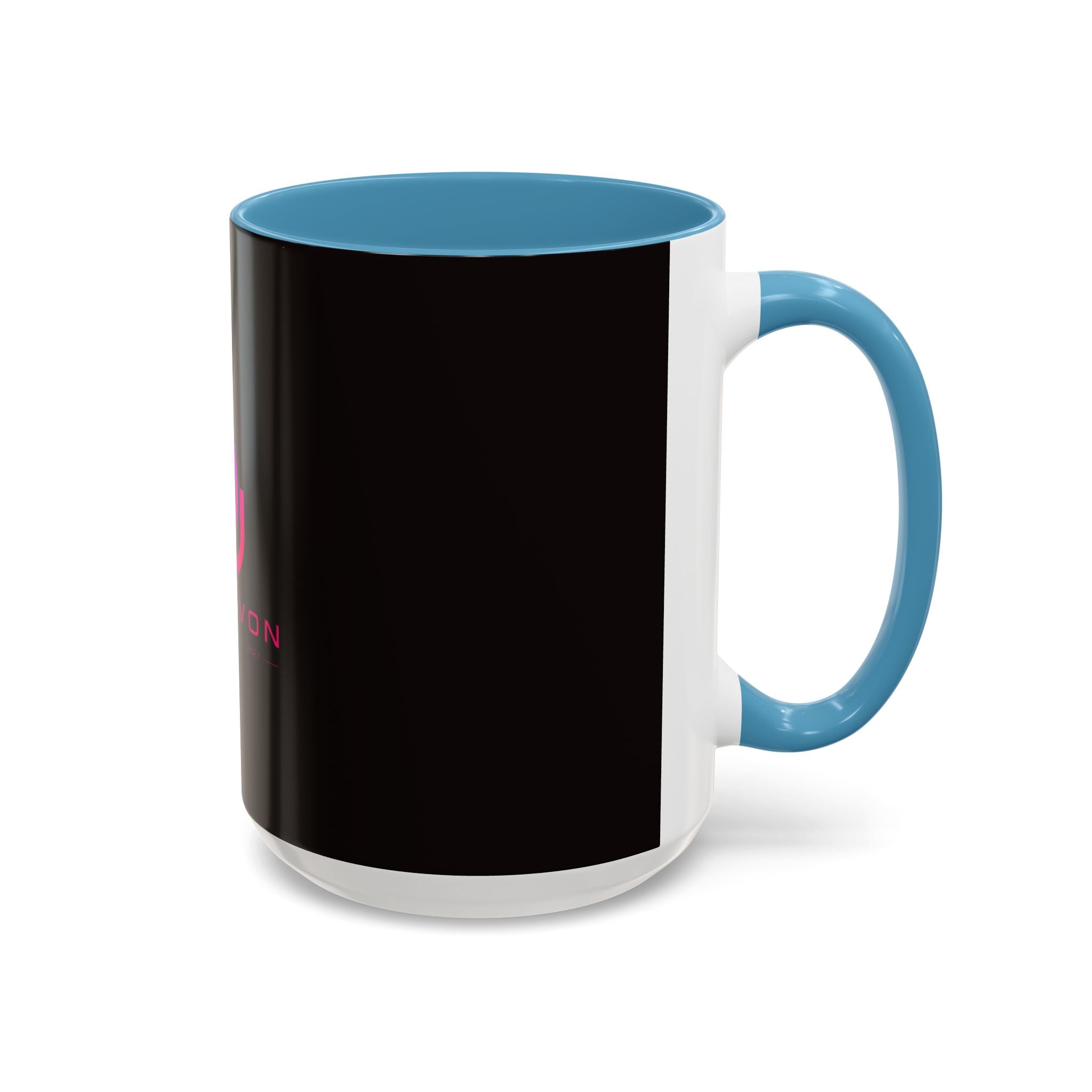 The Ijevon Neon Logo Accent Coffee Mug — Pink & Teal Retro Power Button Design