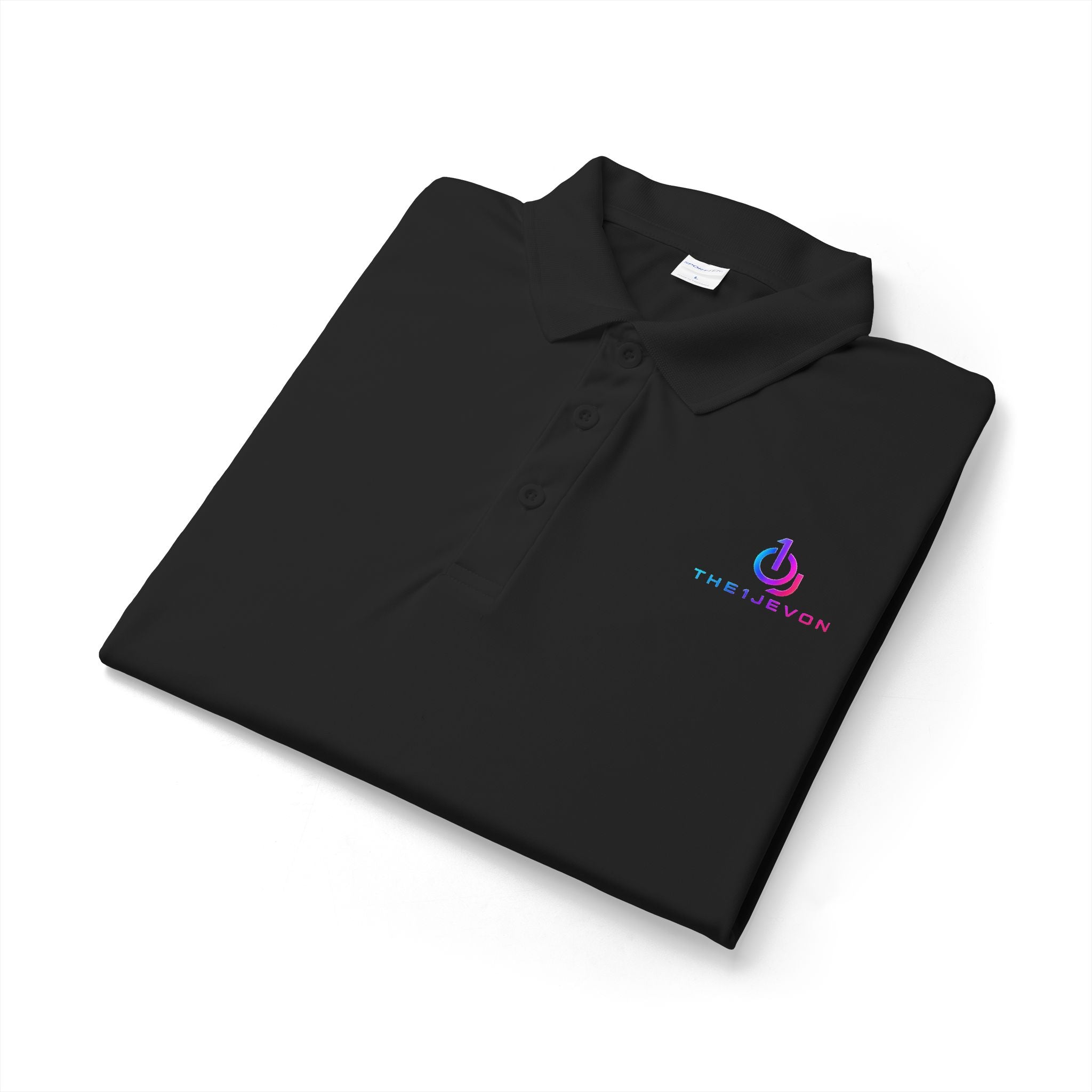 Embroidered Power Button Polo — White Performance Golf & Work Shirt