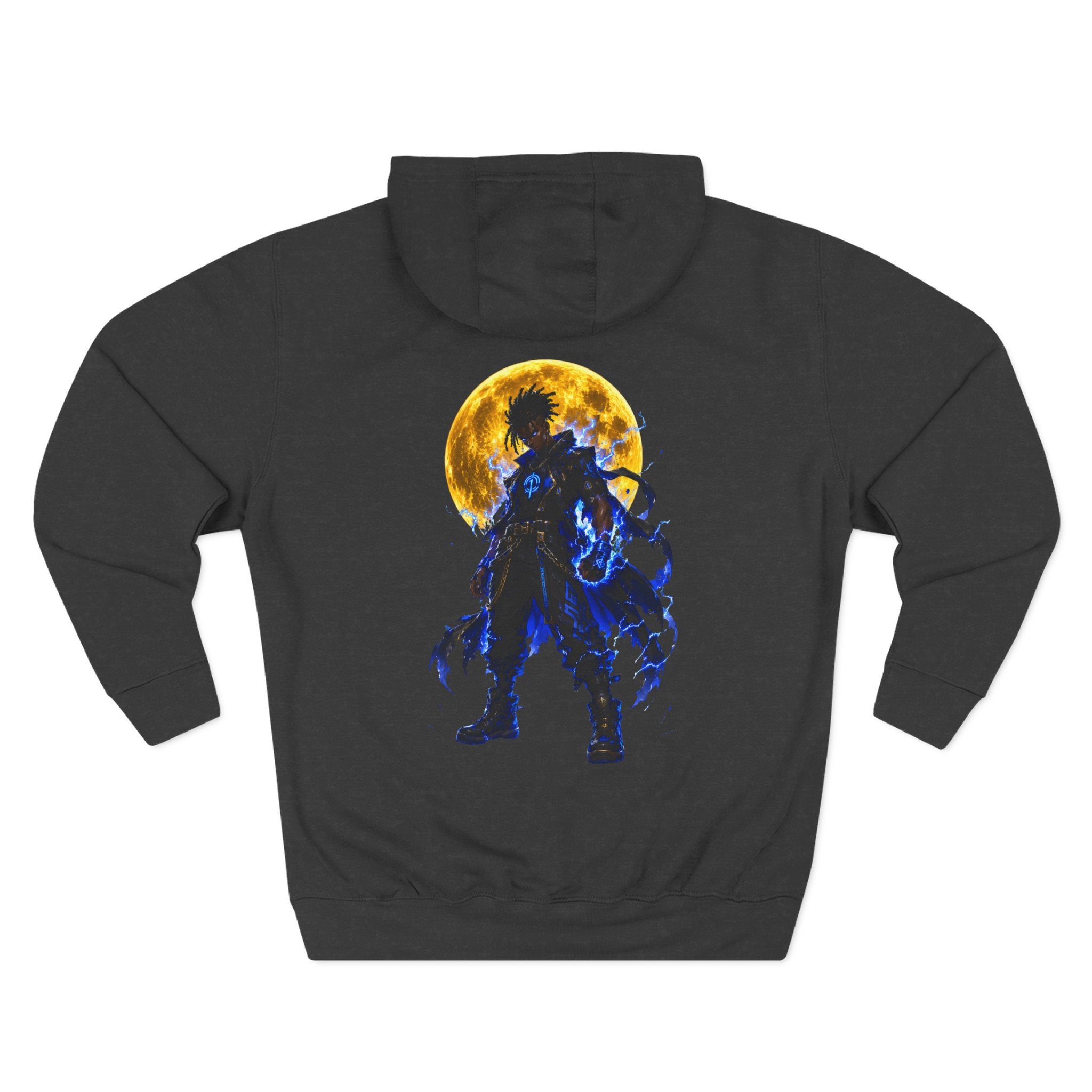 Moonlit Warrior Hoodie — Silhouette Back Graphic Fleece Pullover