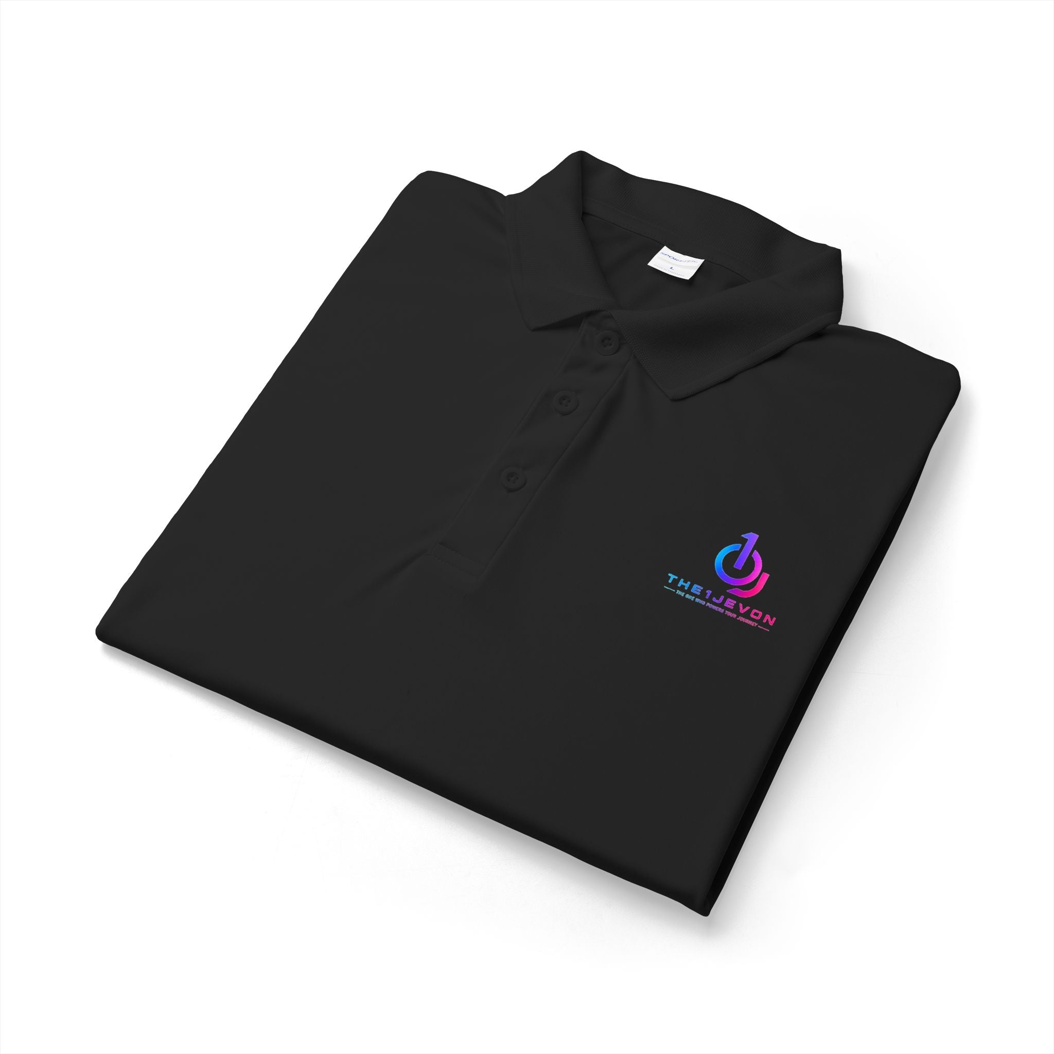 Embroidered Power Button Polo — White Performance Golf & Work Shirt