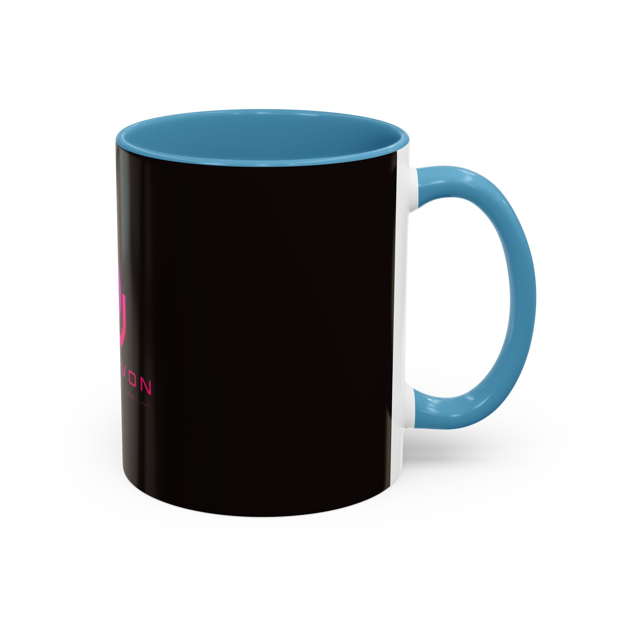 The Ijevon Neon Logo Accent Coffee Mug — Pink & Teal Retro Power Button Design