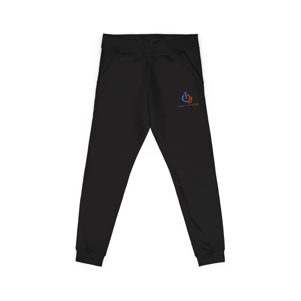 Embroidered Power Button Sweatpants — Minimal Tech Logo Fleece Joggers