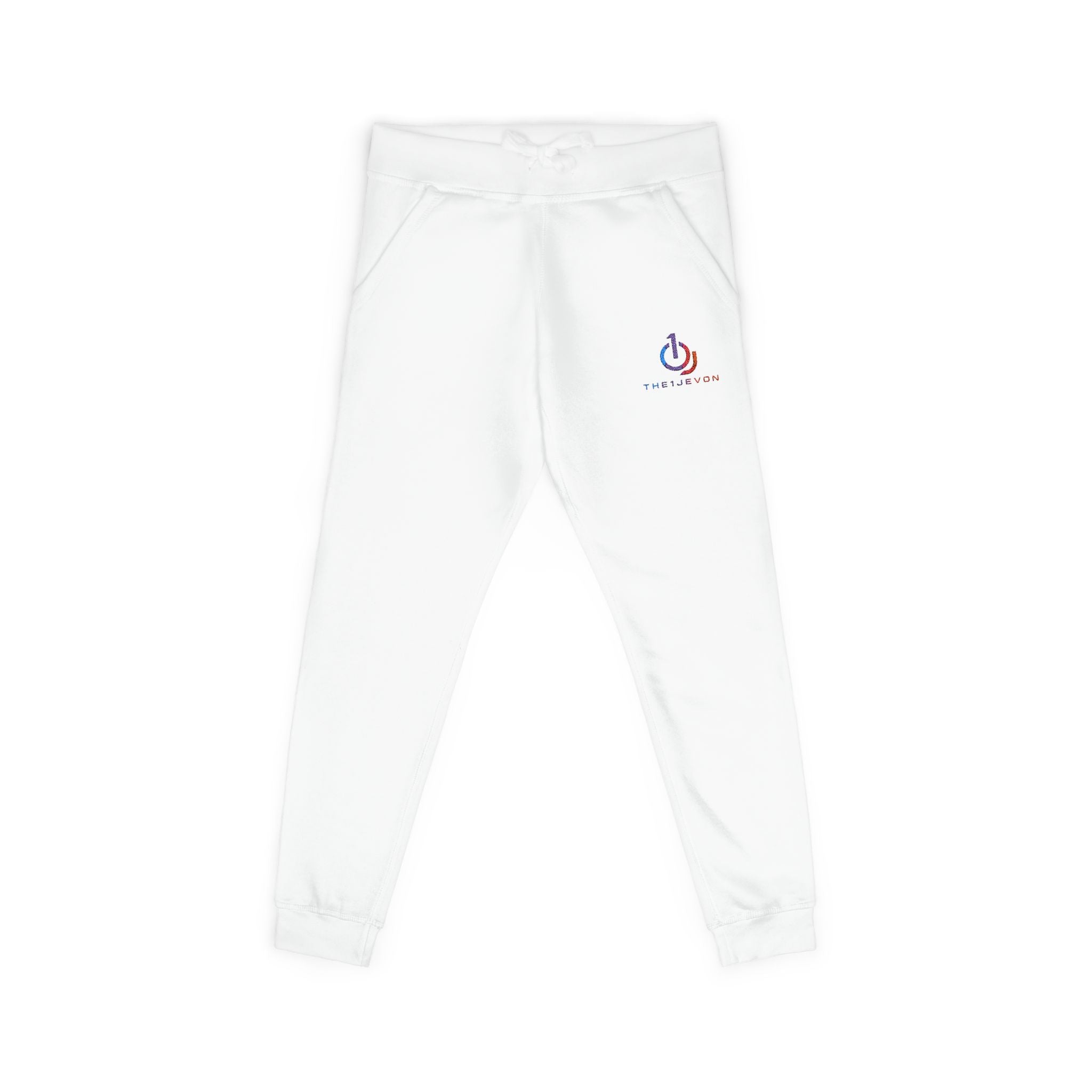 Embroidered Power Button Sweatpants — Minimal Tech Logo Fleece Joggers