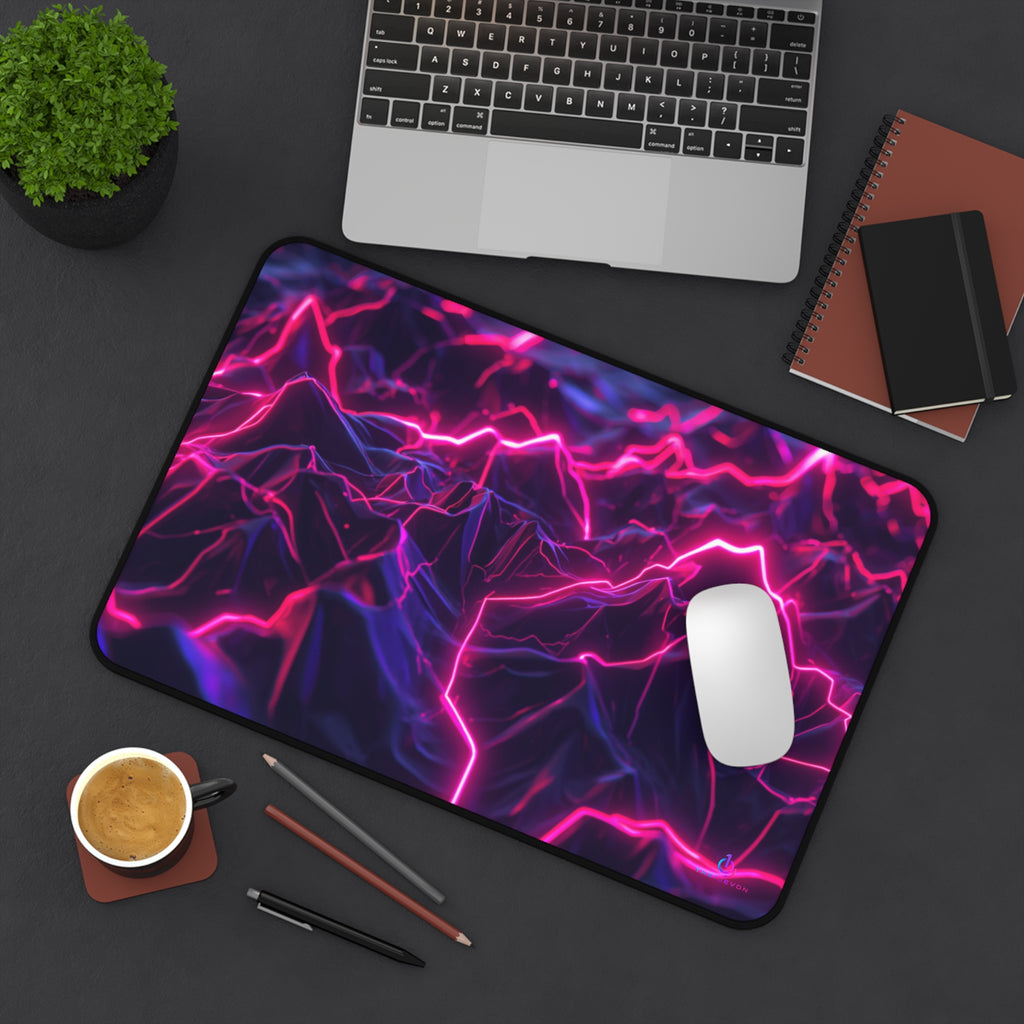 Neon Lightning Desk Mat — Futuristic Pink & Purple Gaming Mousepad