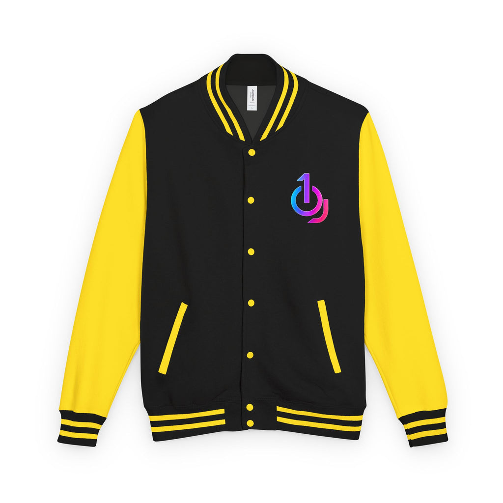 Letterman Jacket with Retro Power Logo — Red & White Varsity Jacket