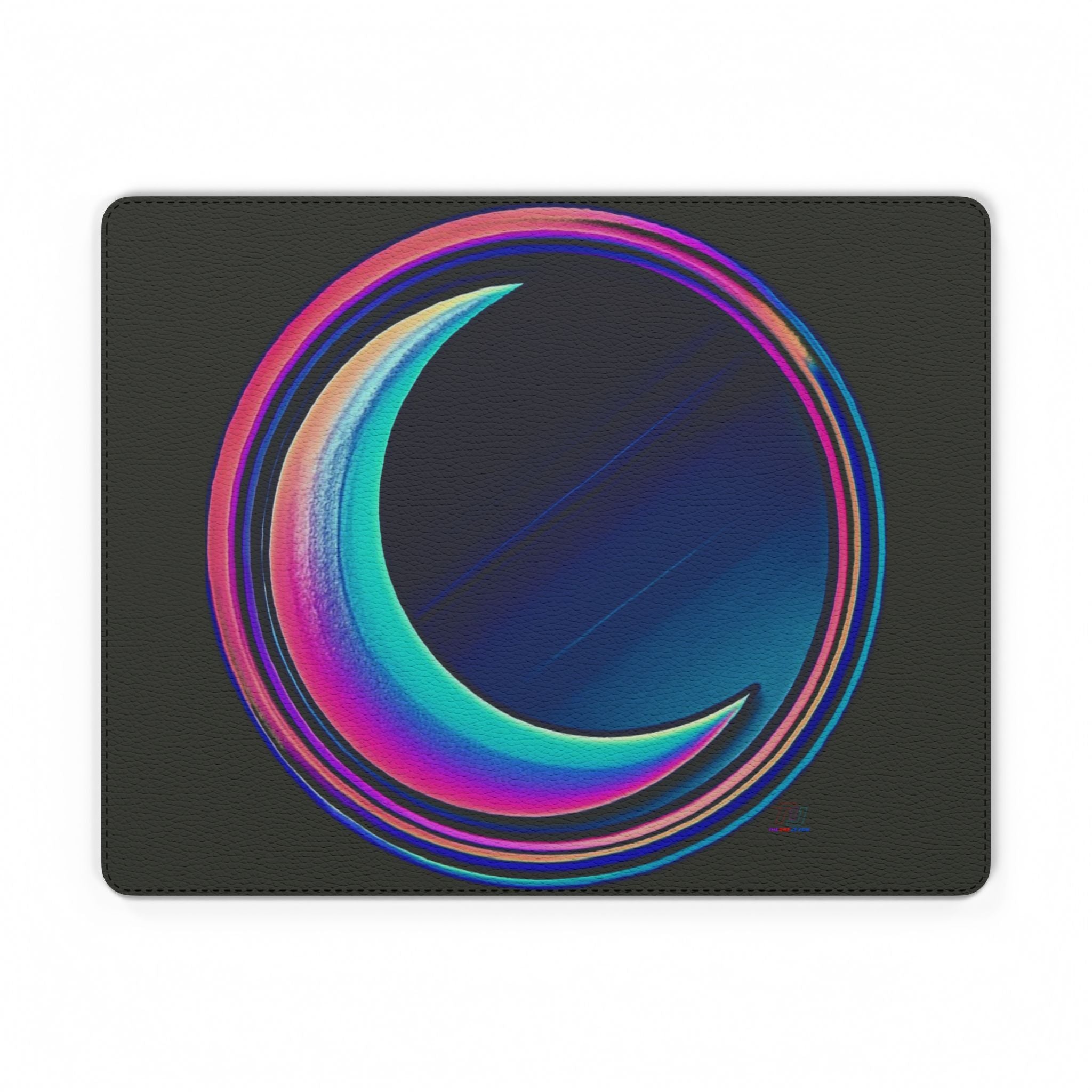 Iridescent Crescent Moon PU Leather Mouse Mat — Neon Moon Desk Pad