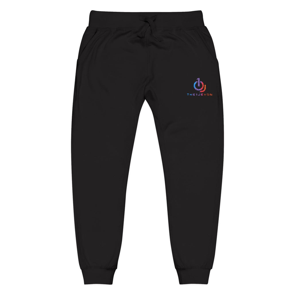 Embroidered Power Button Sweatpants — Minimal Tech Logo Fleece Joggers