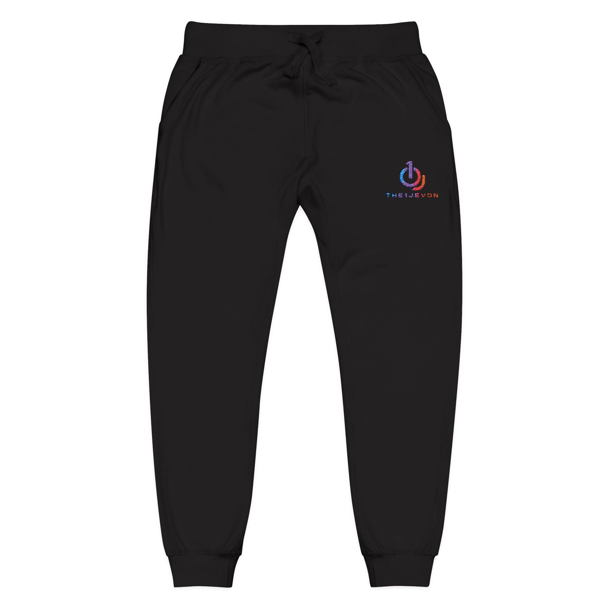 Embroidered Power Button Sweatpants — Minimal Tech Logo Fleece Joggers