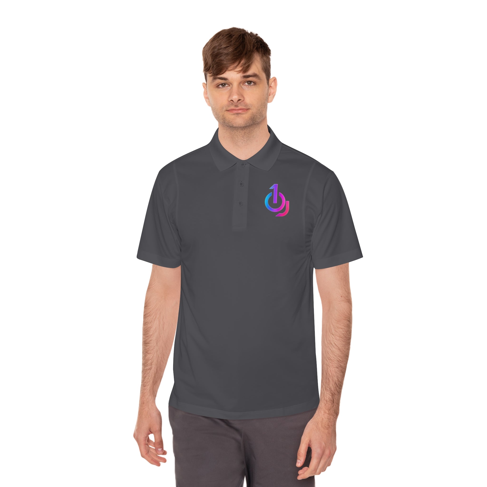 Men's Sport Polo with Gradient Power Logo — Casual Tech Polo for Gamers & Creators