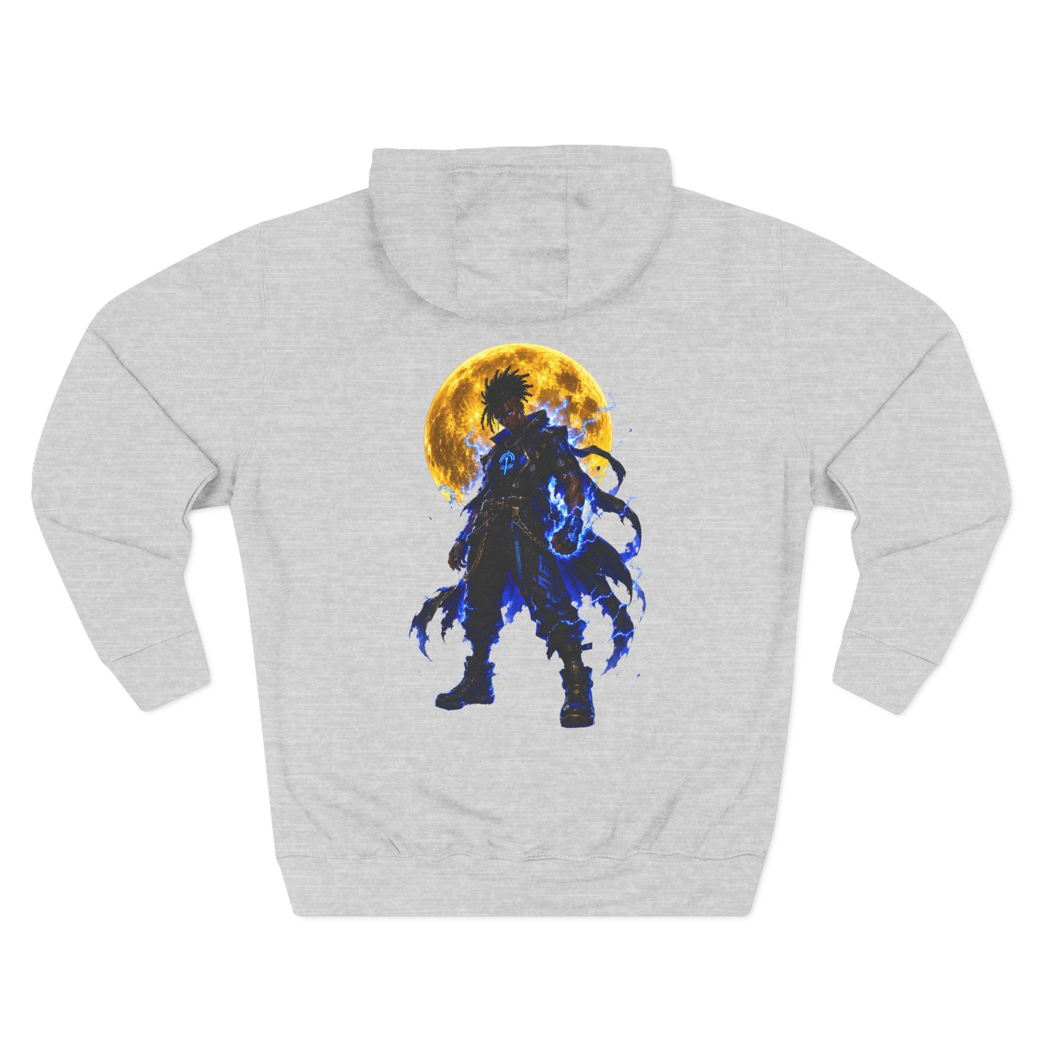 Moonlit Warrior Hoodie — Silhouette Back Graphic Fleece Pullover