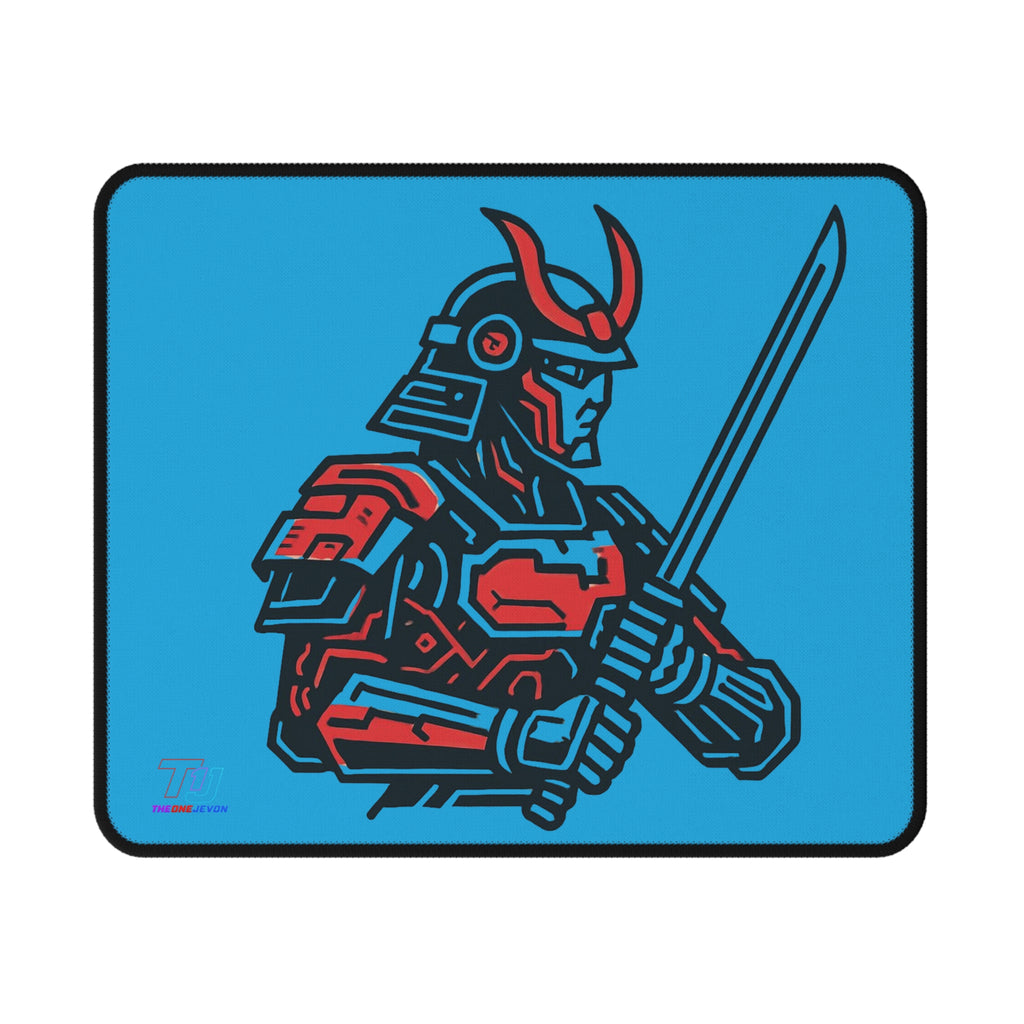 Samurai Gamer Non-Slip Mouse Pad — Blue Sword Warrior Gaming Desk Mat
