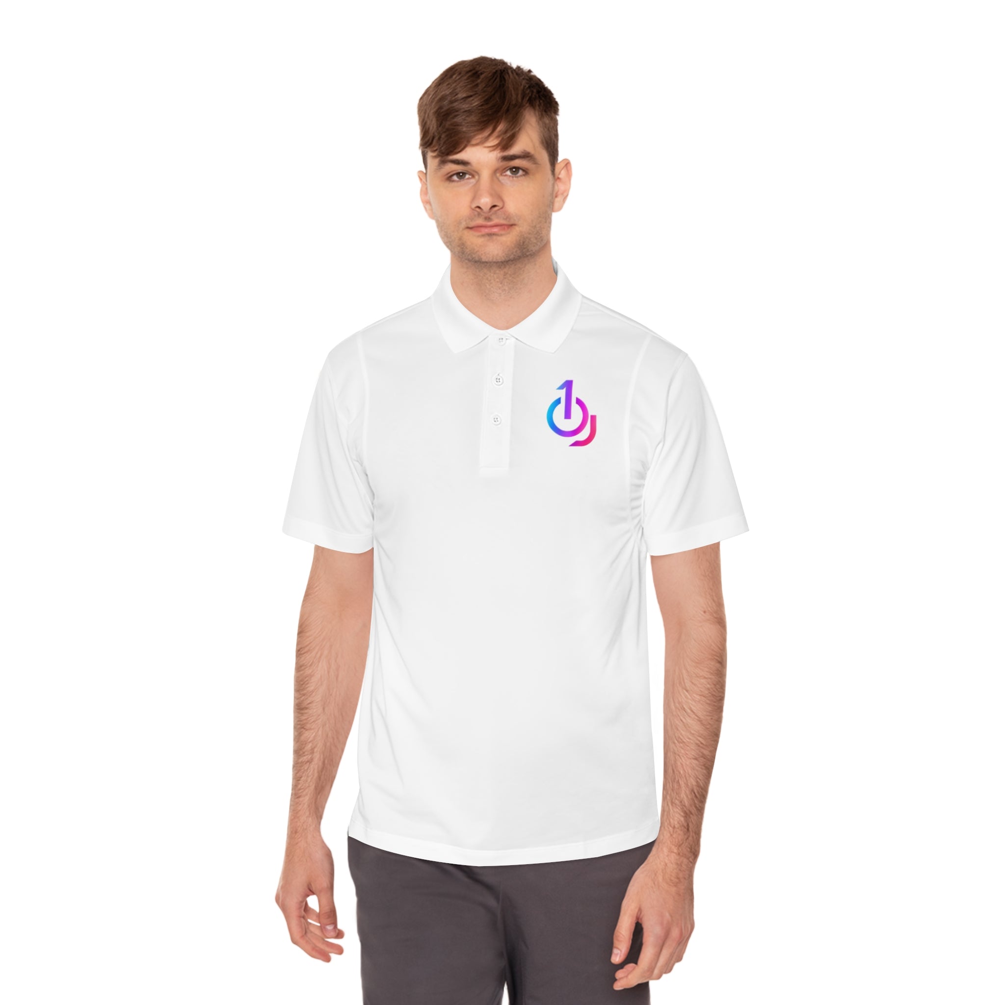 Men's Sport Polo with Gradient Power Logo — Casual Tech Polo for Gamers & Creators