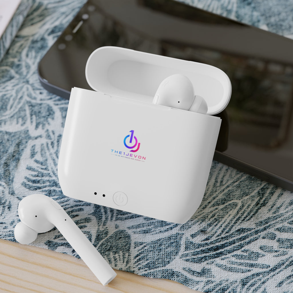Wireless Earbuds — 'Build. Evolve. Upgrade.' Logo Charging Case