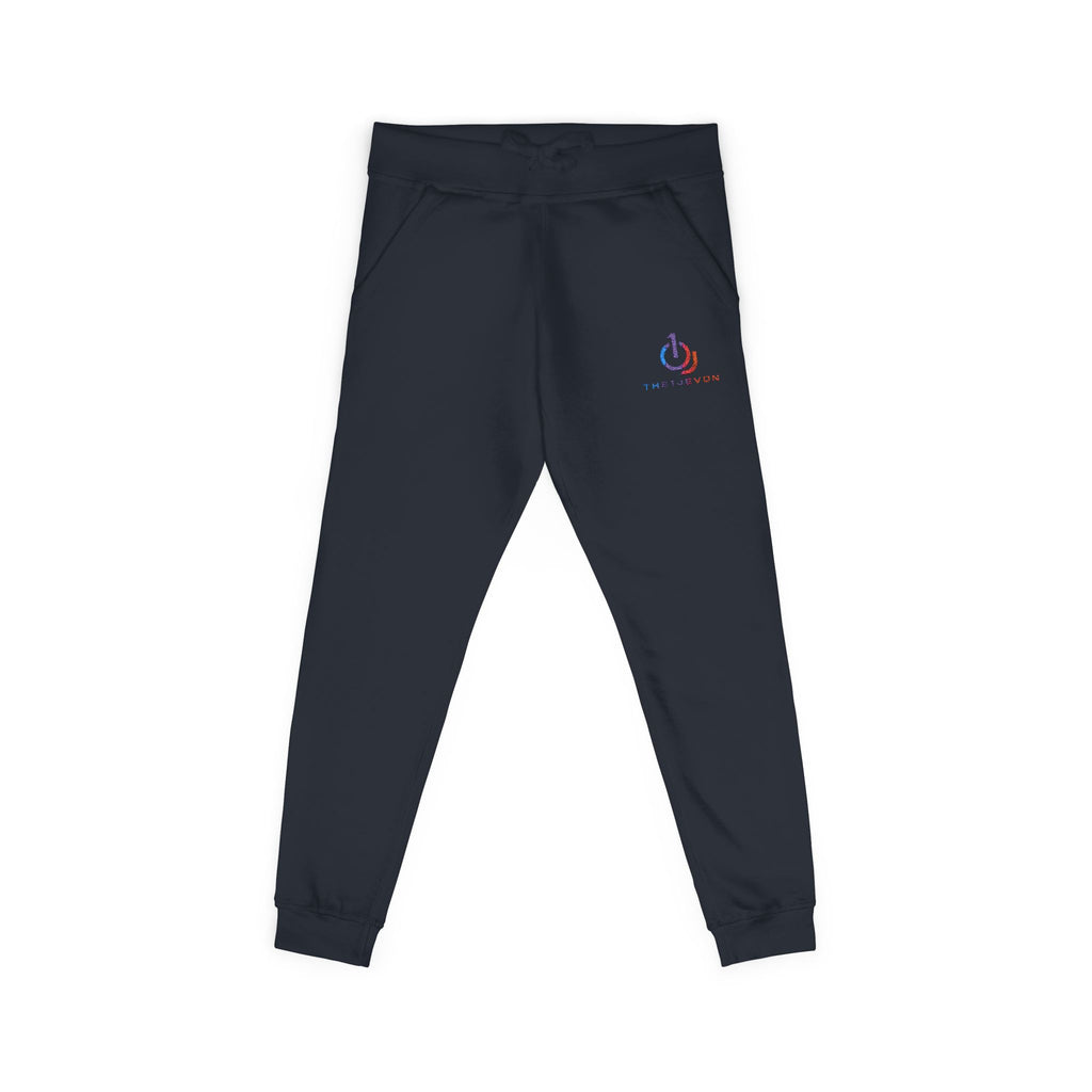 Embroidered Power Button Sweatpants — Minimal Tech Logo Fleece Joggers