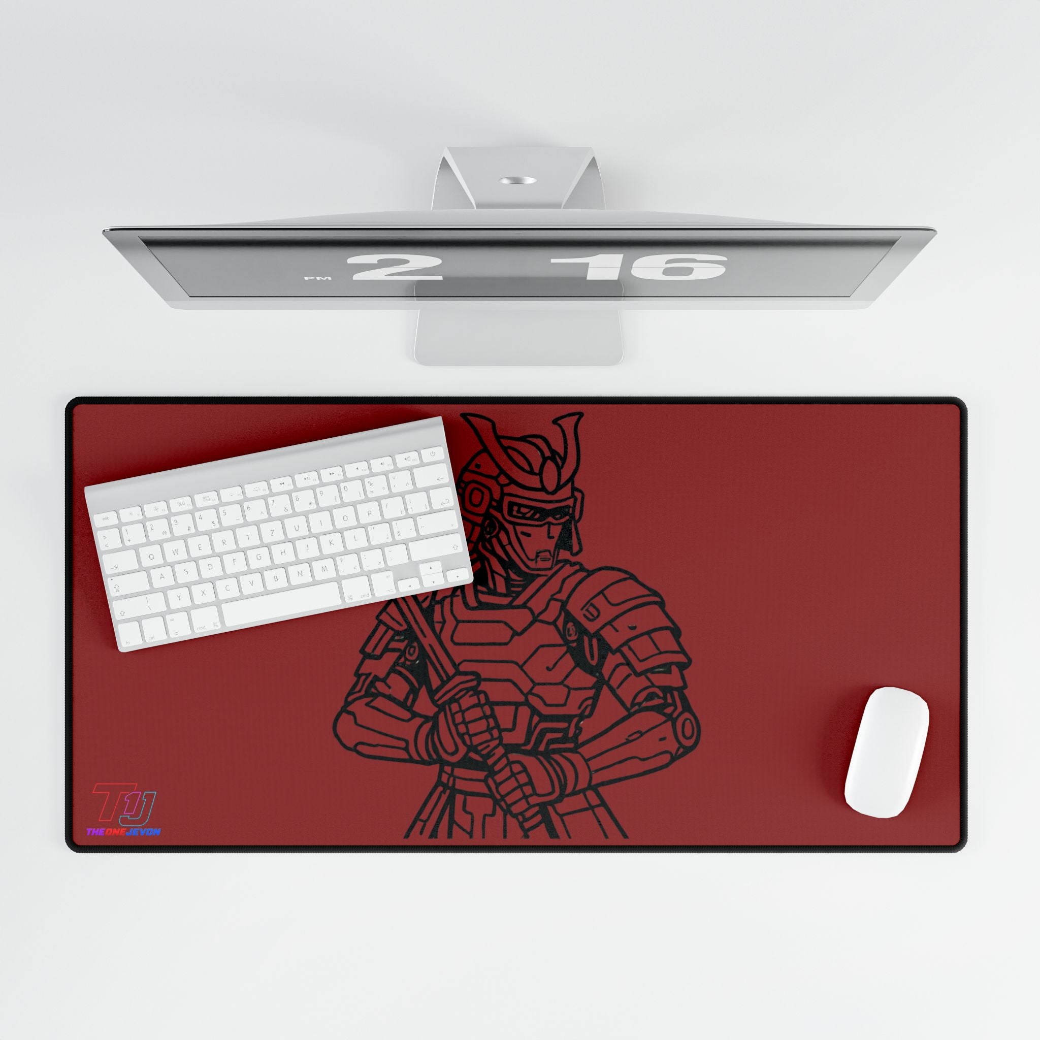 Samurai Red Desk Mat — Large Gaming/Work Desk Pad with Armor Illustration