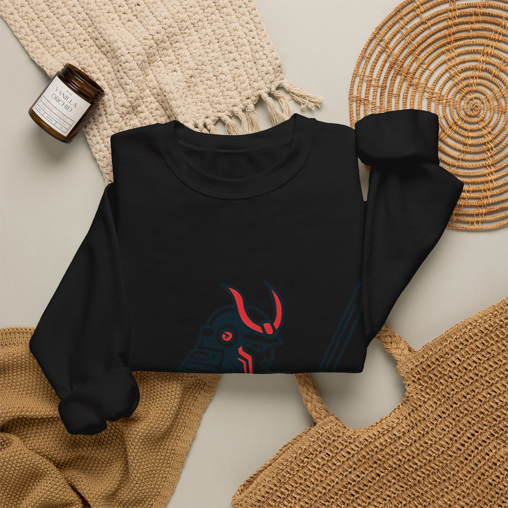 Cyber Samurai Crewneck Sweatshirt t1j — Neon Tech Oni Graphic