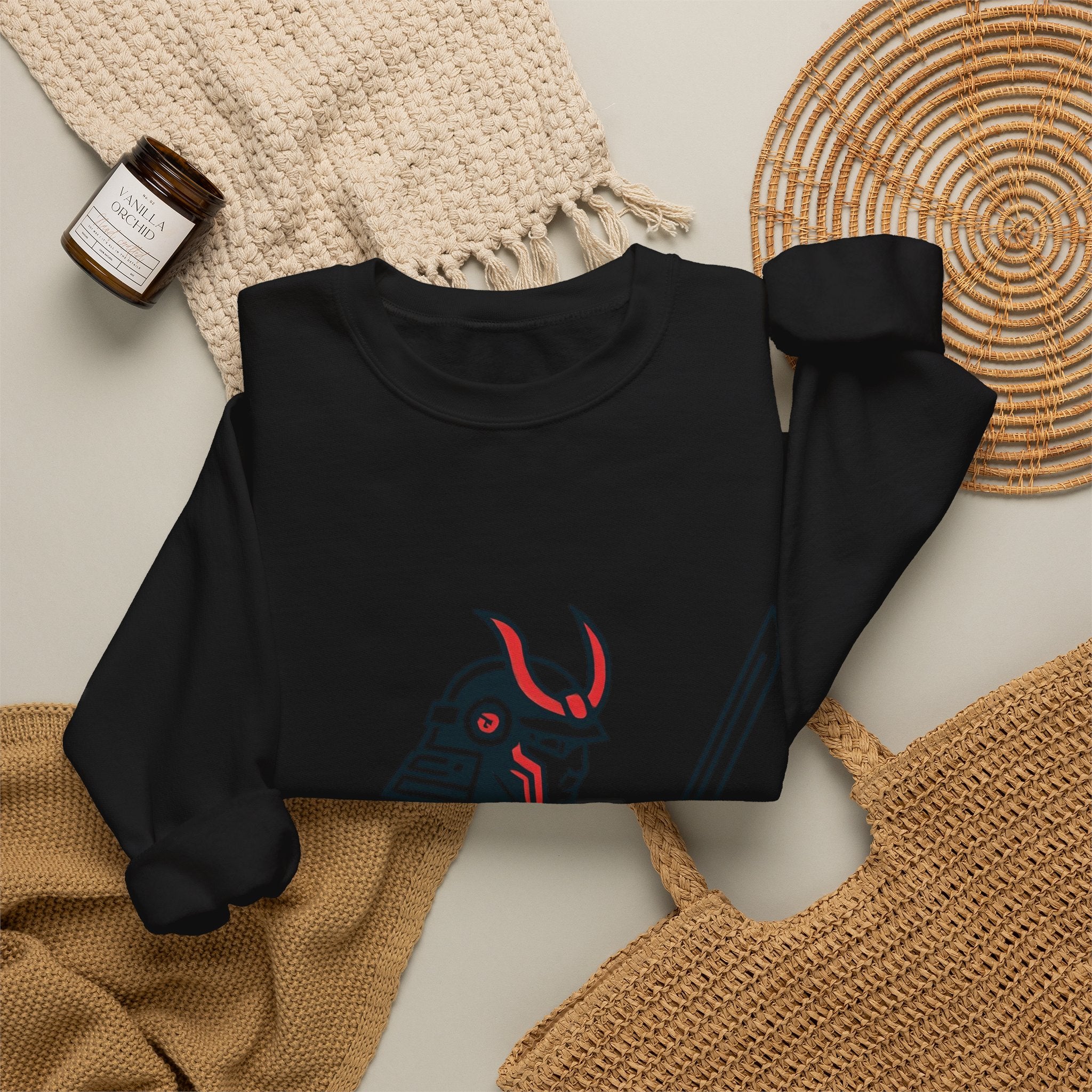 Cyber Samurai Crewneck Sweatshirt t1j — Neon Tech Oni Graphic