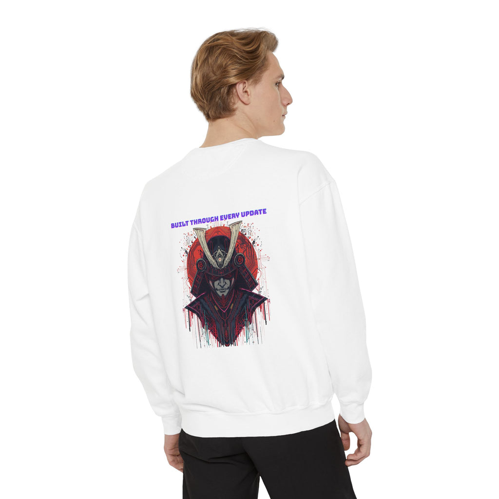 Gamer Samurai Sweatshirt — "Built Through Every Update" Graphic Crewneck