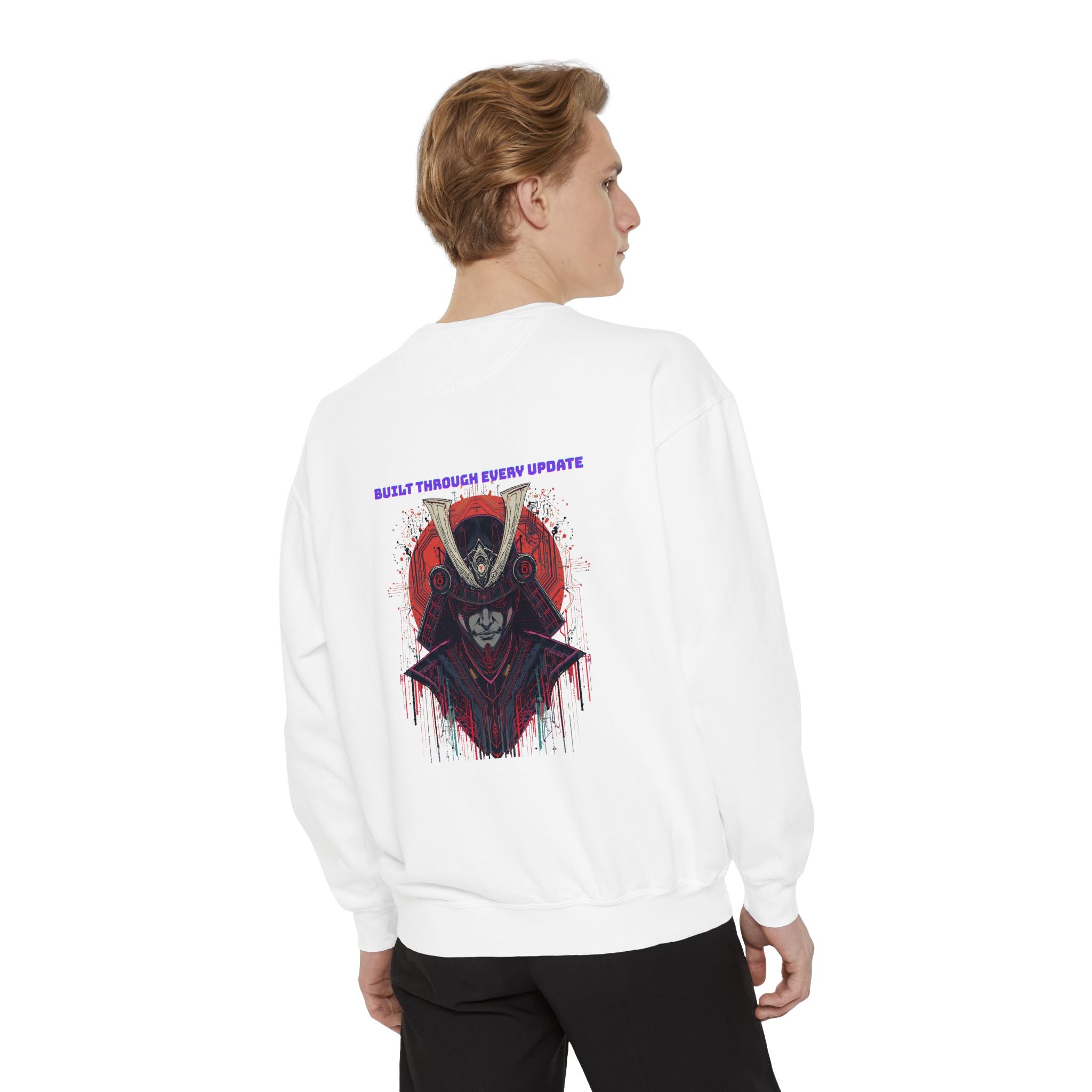 Gamer Samurai Sweatshirt — "Built Through Every Update" Graphic Crewneck