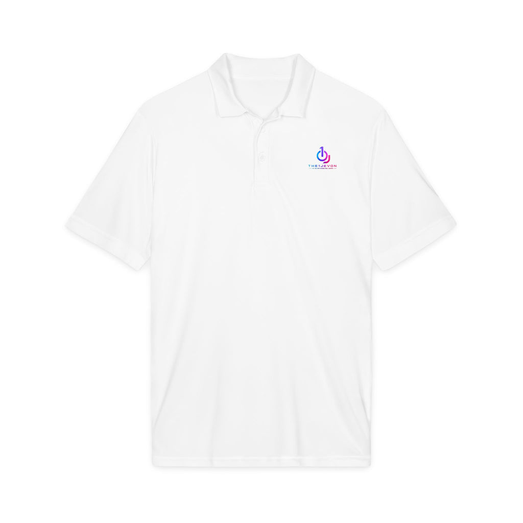 Embroidered Power Button Polo — White Performance Golf & Work Shirt