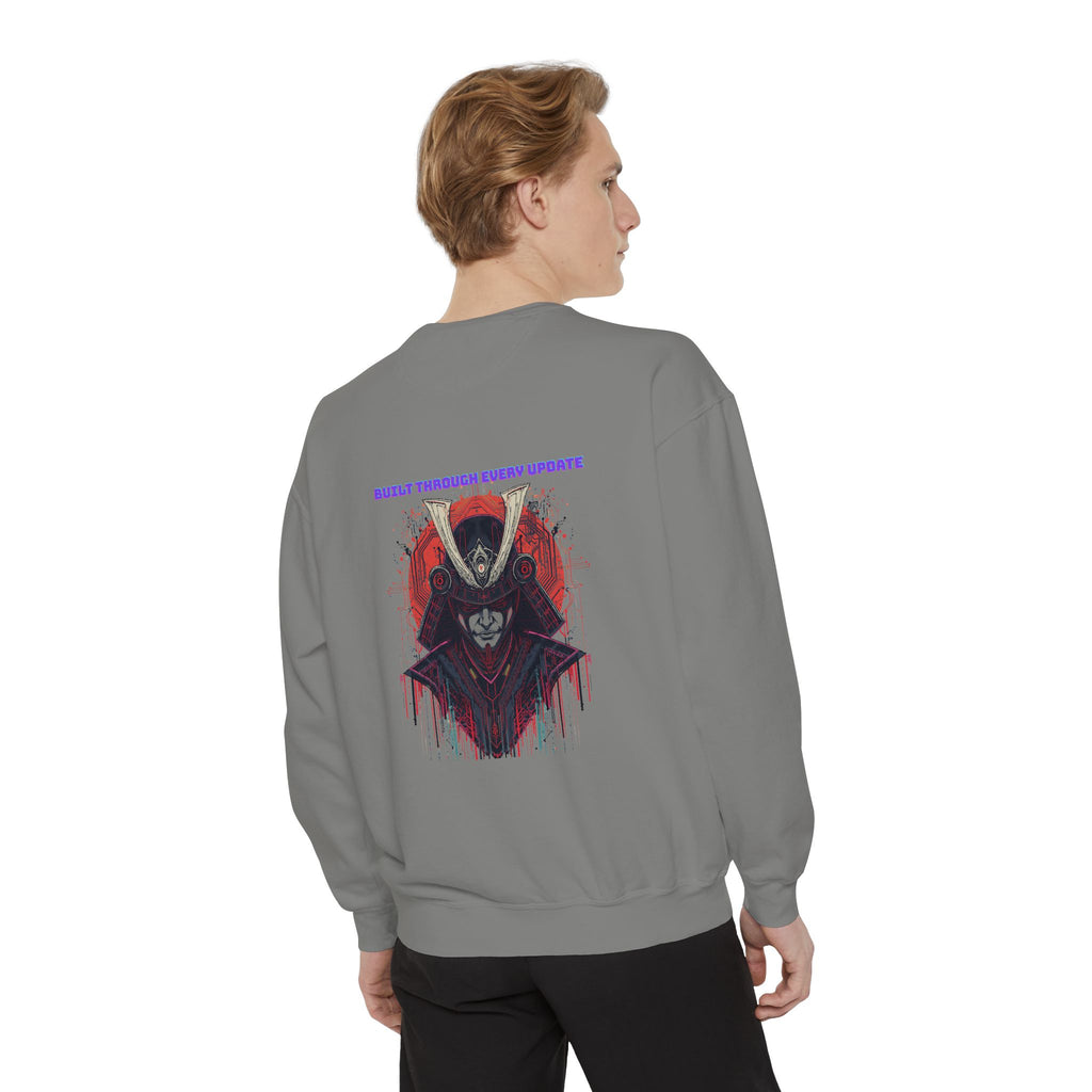 Gamer Samurai Sweatshirt — "Built Through Every Update" Graphic Crewneck