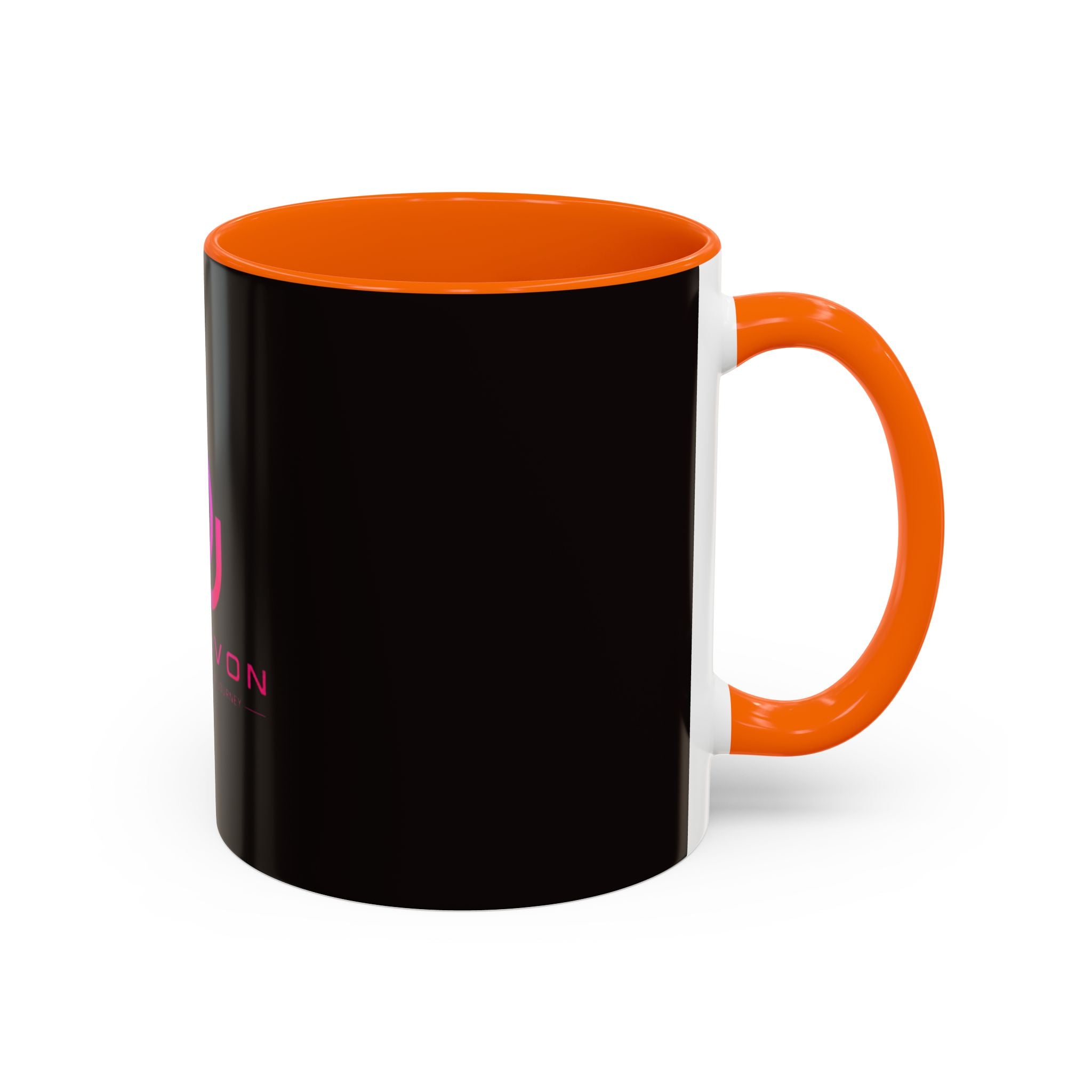 The Ijevon Neon Logo Accent Coffee Mug — Pink & Teal Retro Power Button Design