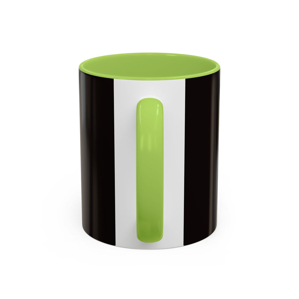 The Ijevon Neon Logo Accent Coffee Mug — Pink & Teal Retro Power Button Design