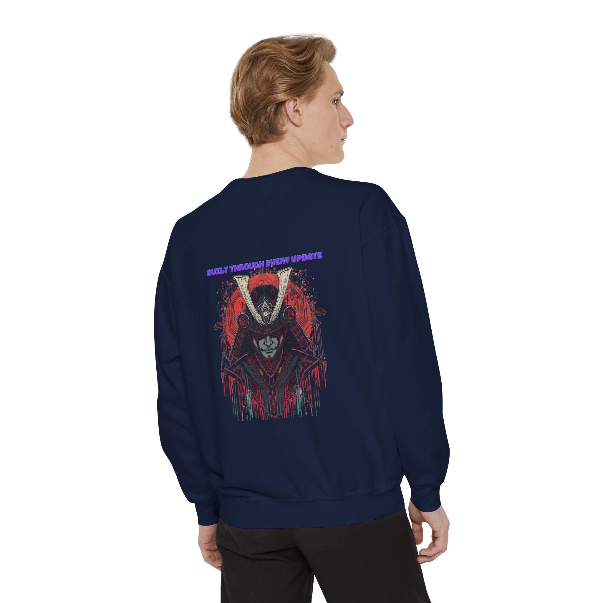 Gamer Samurai Sweatshirt — "Built Through Every Update" Graphic Crewneck