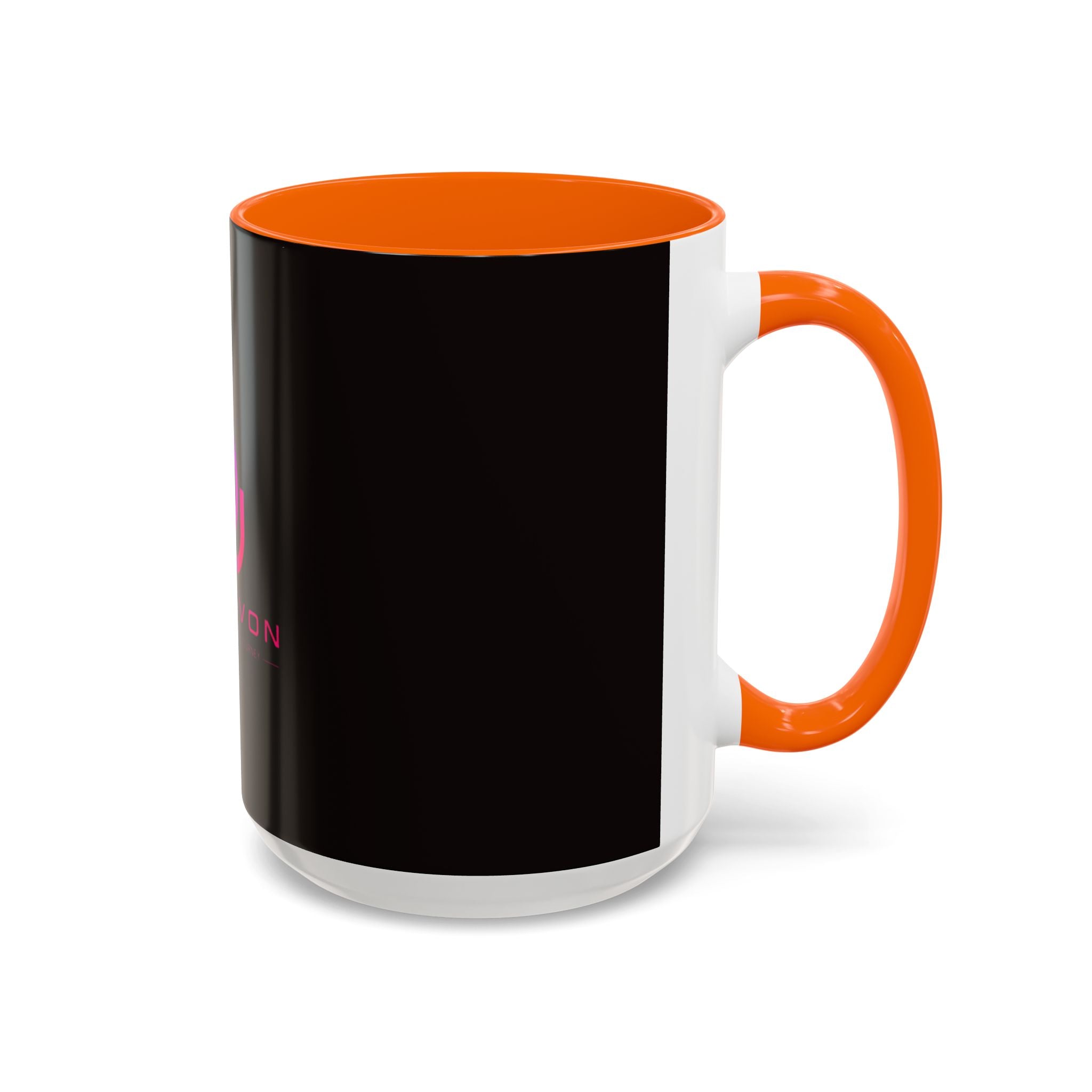 The Ijevon Neon Logo Accent Coffee Mug — Pink & Teal Retro Power Button Design