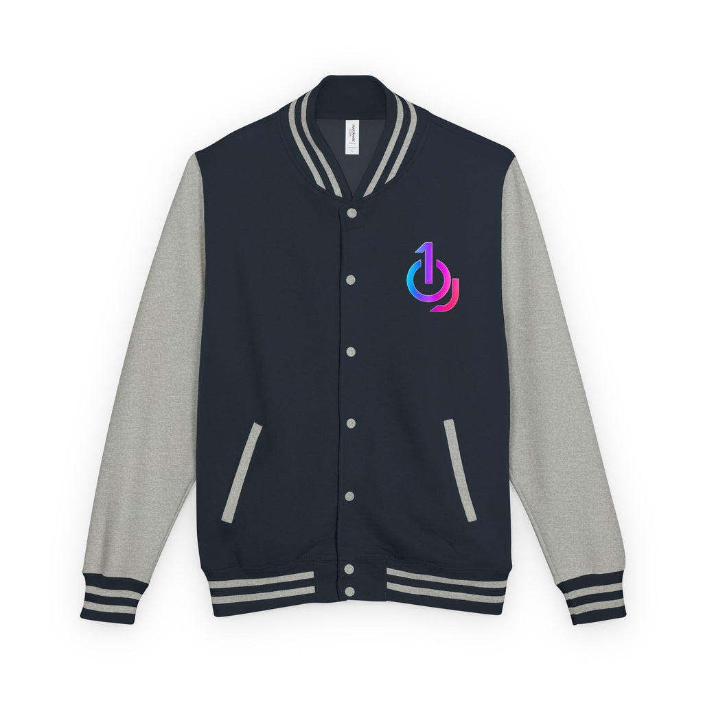 Letterman Jacket with Retro Power Logo — Red & White Varsity Jacket