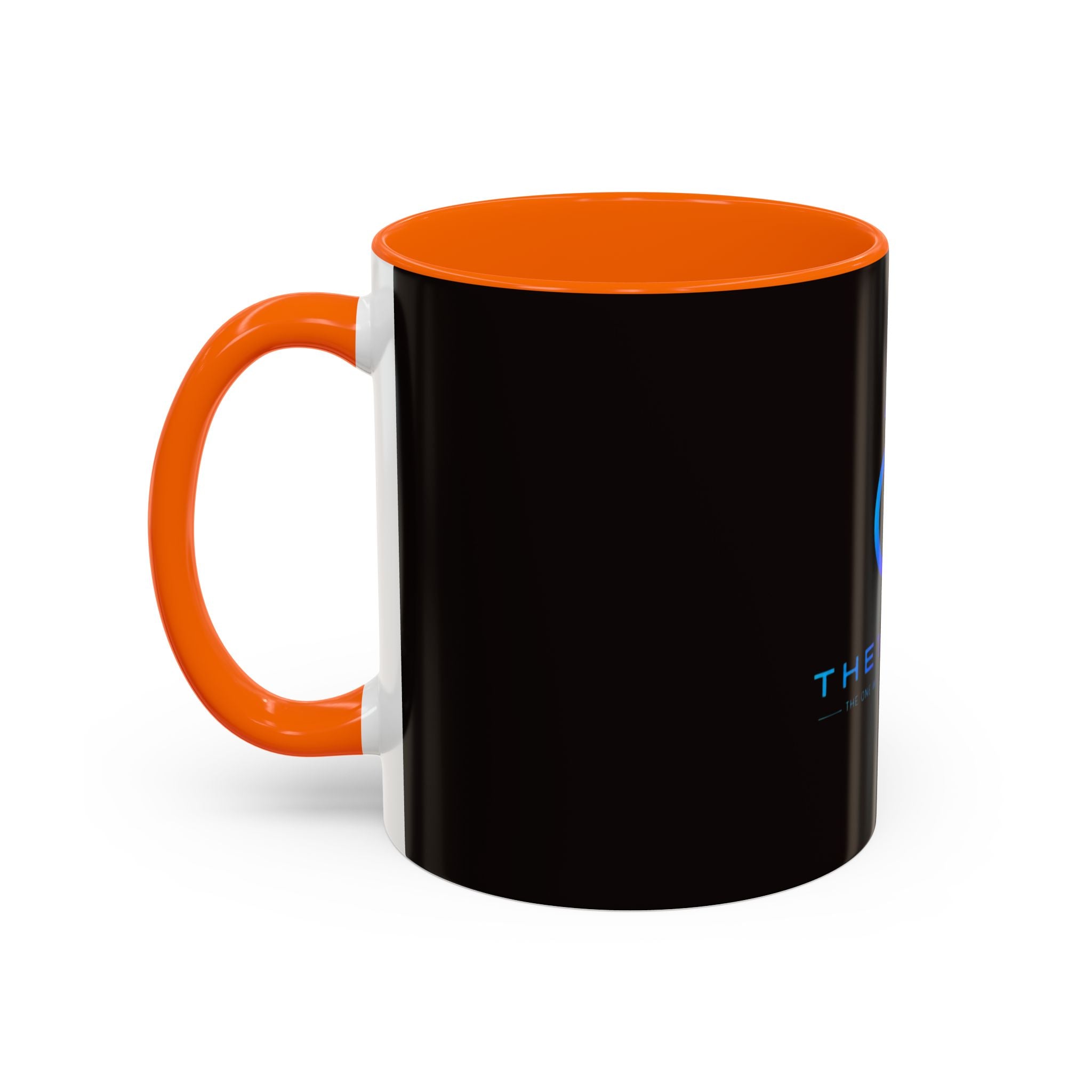 The Ijevon Neon Logo Accent Coffee Mug — Pink & Teal Retro Power Button Design