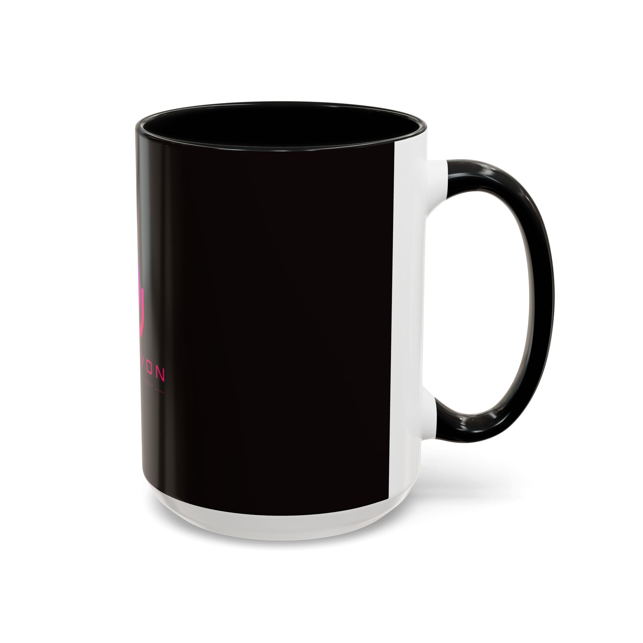 The Ijevon Neon Logo Accent Coffee Mug — Pink & Teal Retro Power Button Design