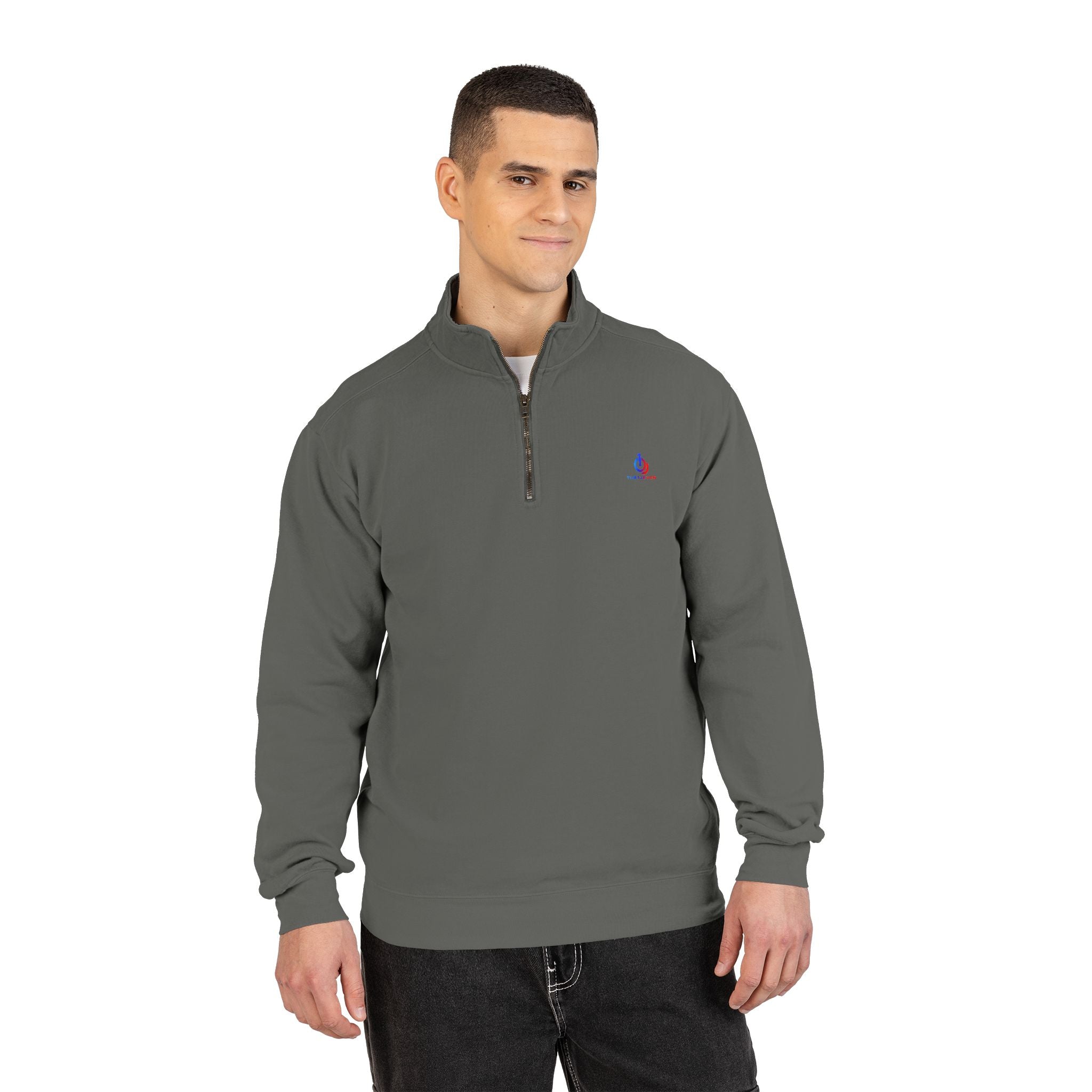 Quarter-Zip Sweatshirt with Small Embroidered Logo — Casual Lightweight Pullover