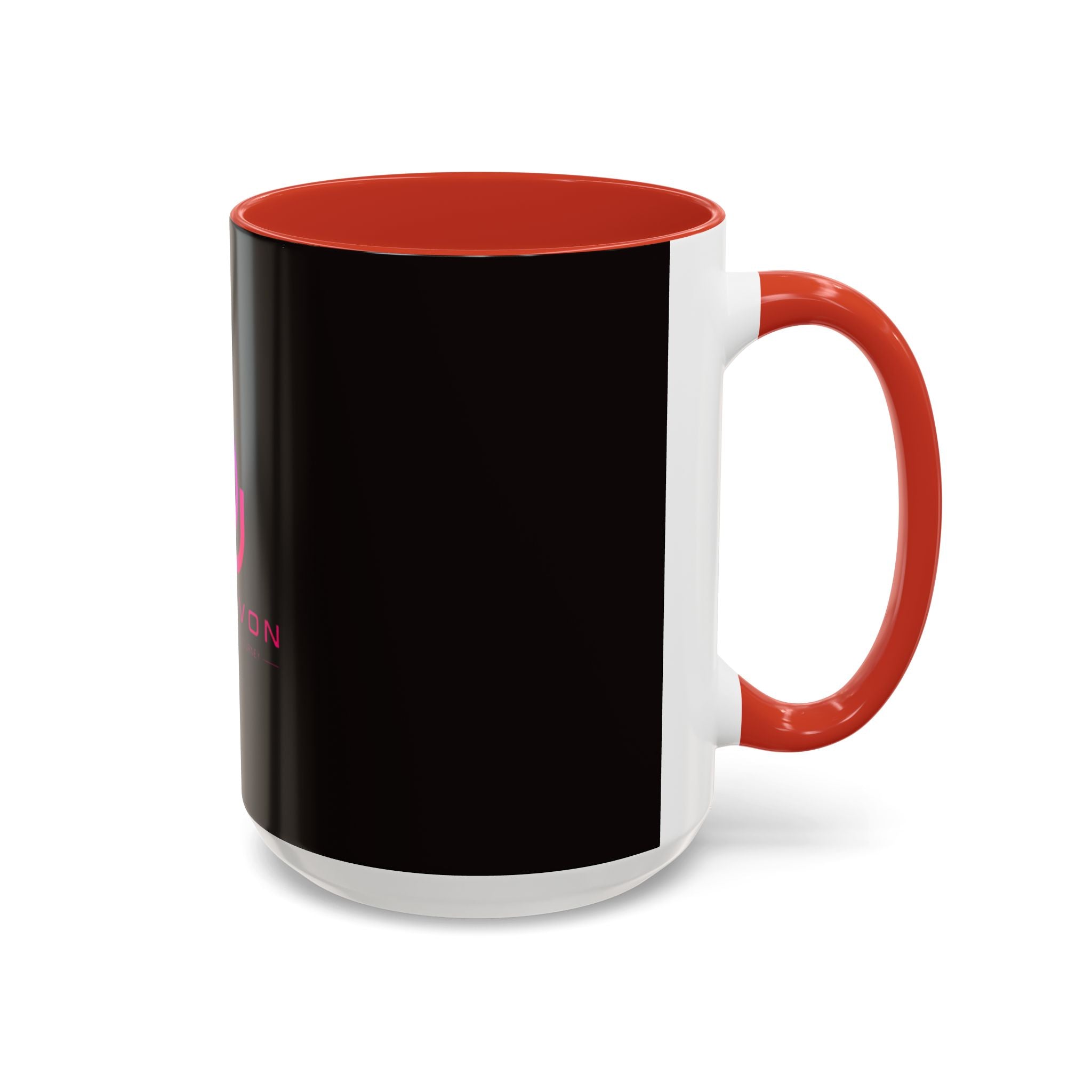 The Ijevon Neon Logo Accent Coffee Mug — Pink & Teal Retro Power Button Design