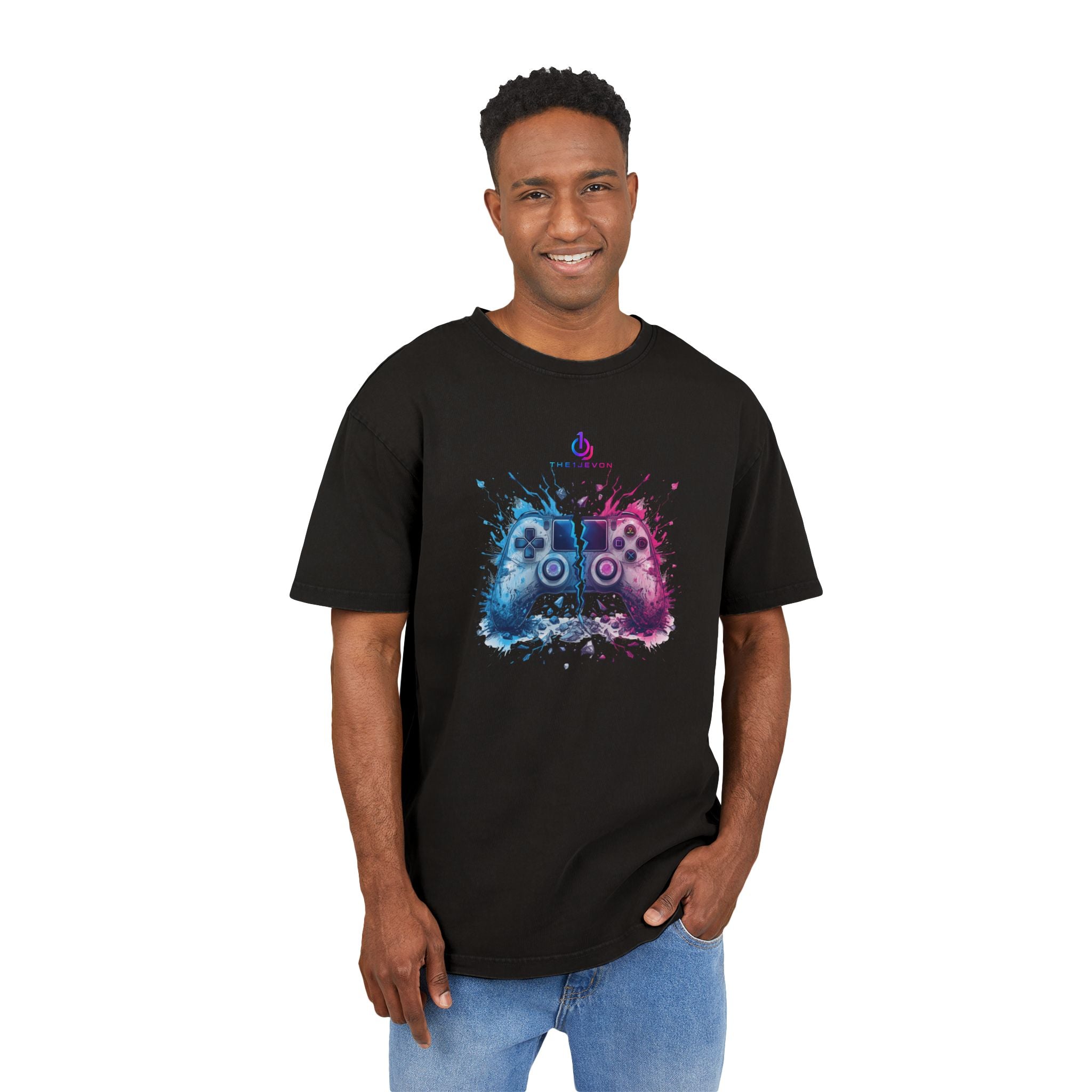 Gamer Neon Logo Tee — "theJevon" Acid Wash Oversized T-Shirt