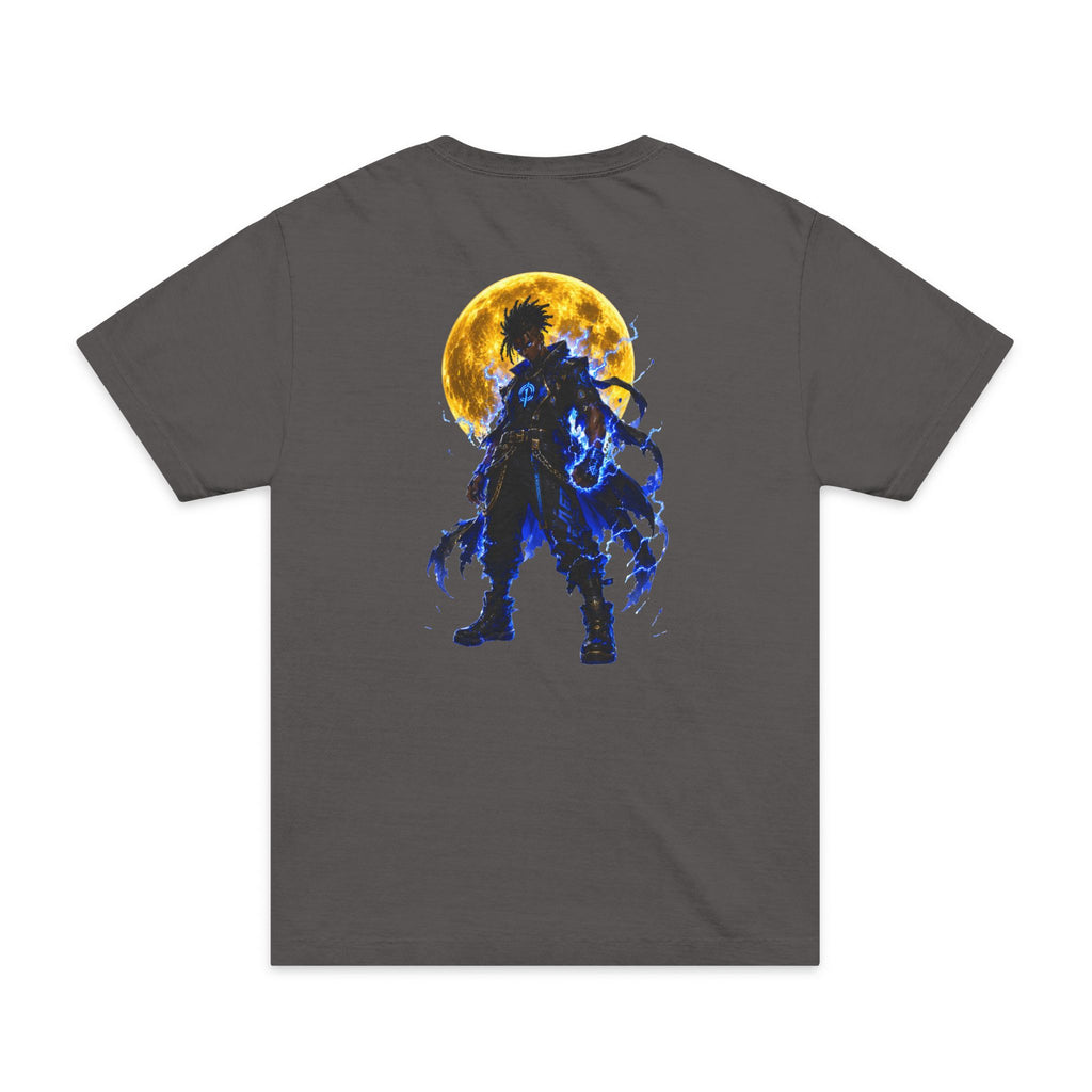Anime Moon Warrior T-Shirt — Silhouette Back Graphic with Glowing Moon