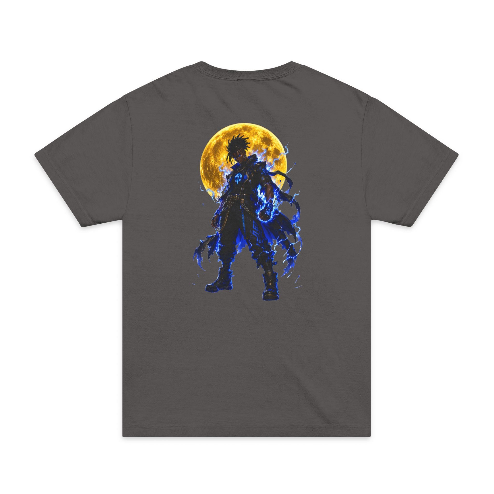 Anime Moon Warrior T-Shirt — Silhouette Back Graphic with Glowing Moon
