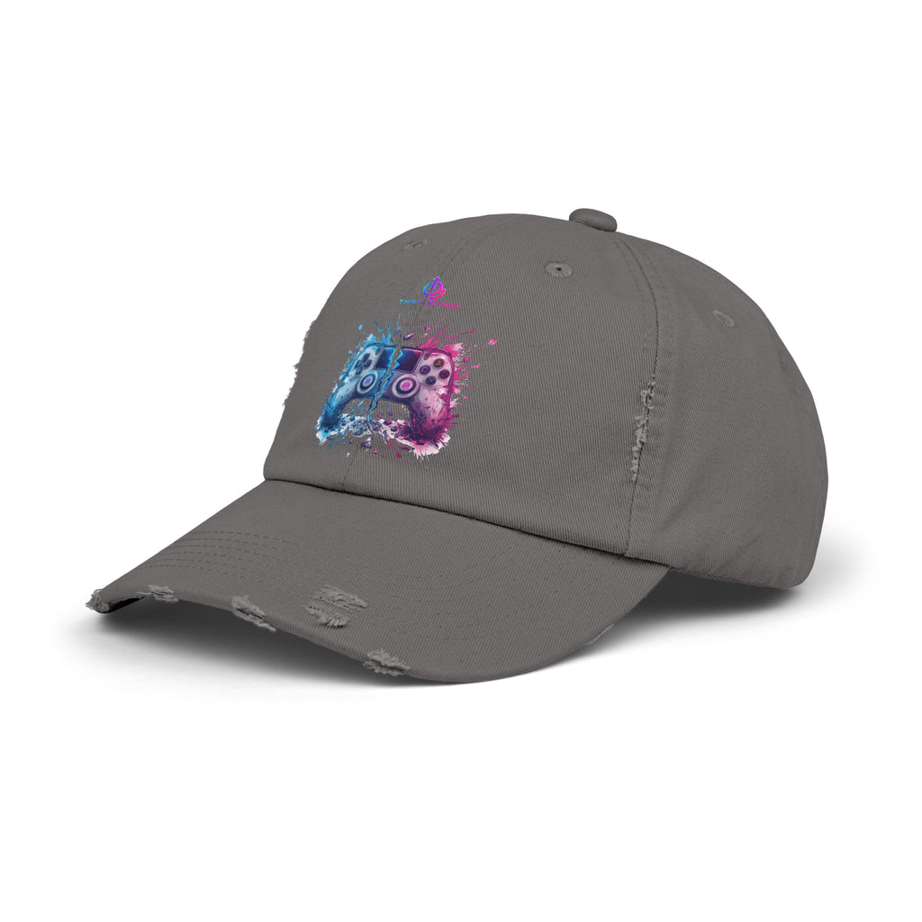 Distressed Gamer Cap — Neon Controller Splash Hat