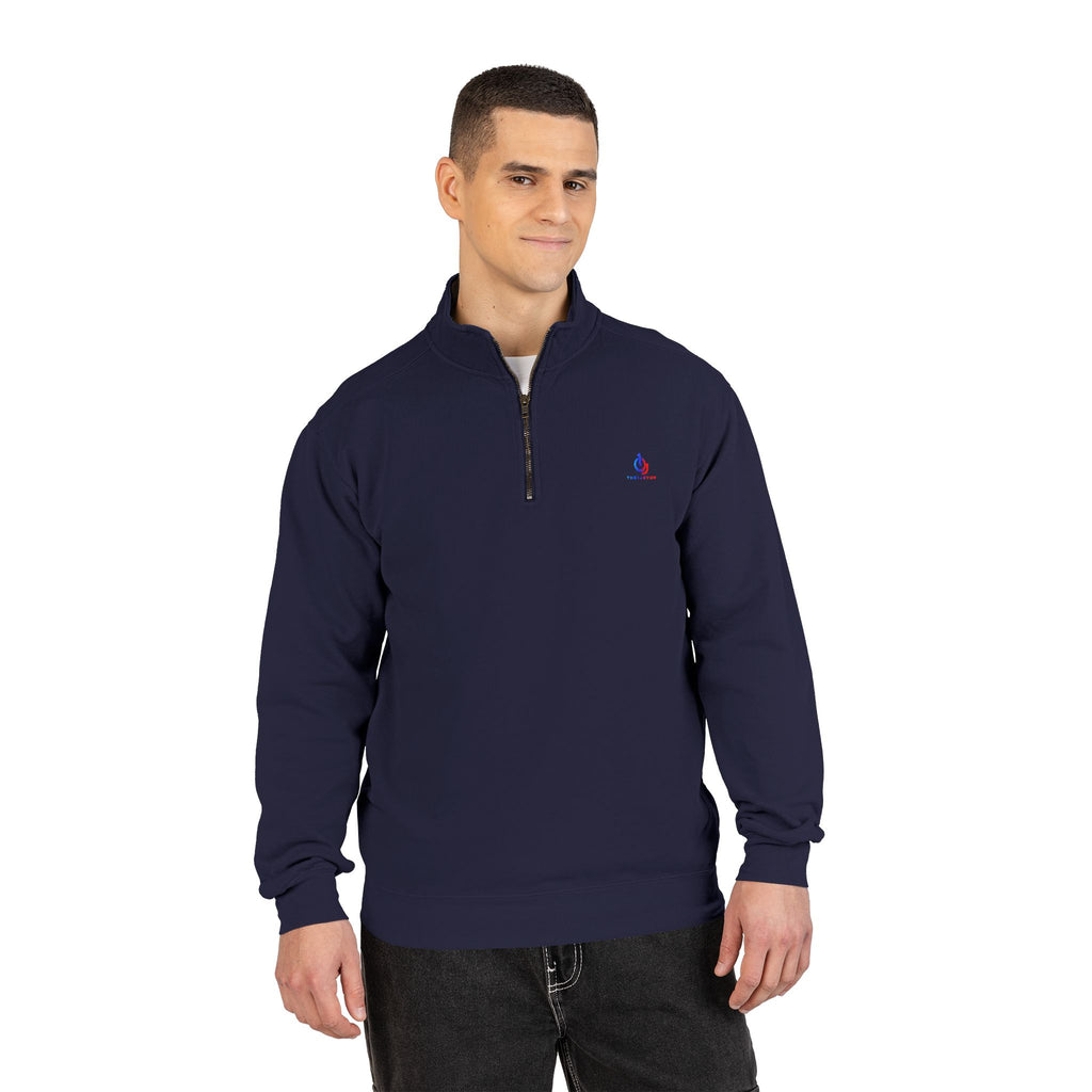 Quarter-Zip Sweatshirt with Small Embroidered Logo — Casual Lightweight Pullover
