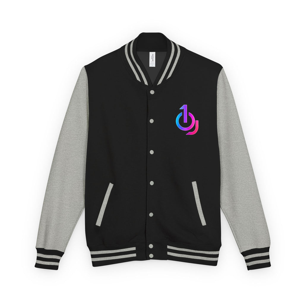 Letterman Jacket with Retro Power Logo — Red & White Varsity Jacket