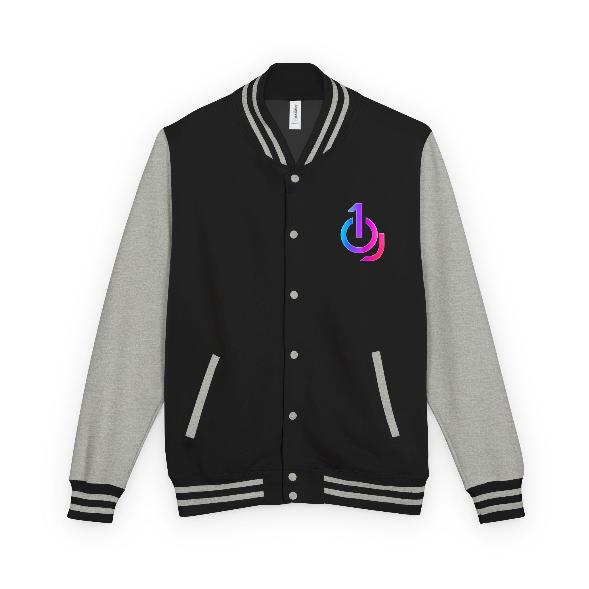 Letterman Jacket with Retro Power Logo — Red & White Varsity Jacket