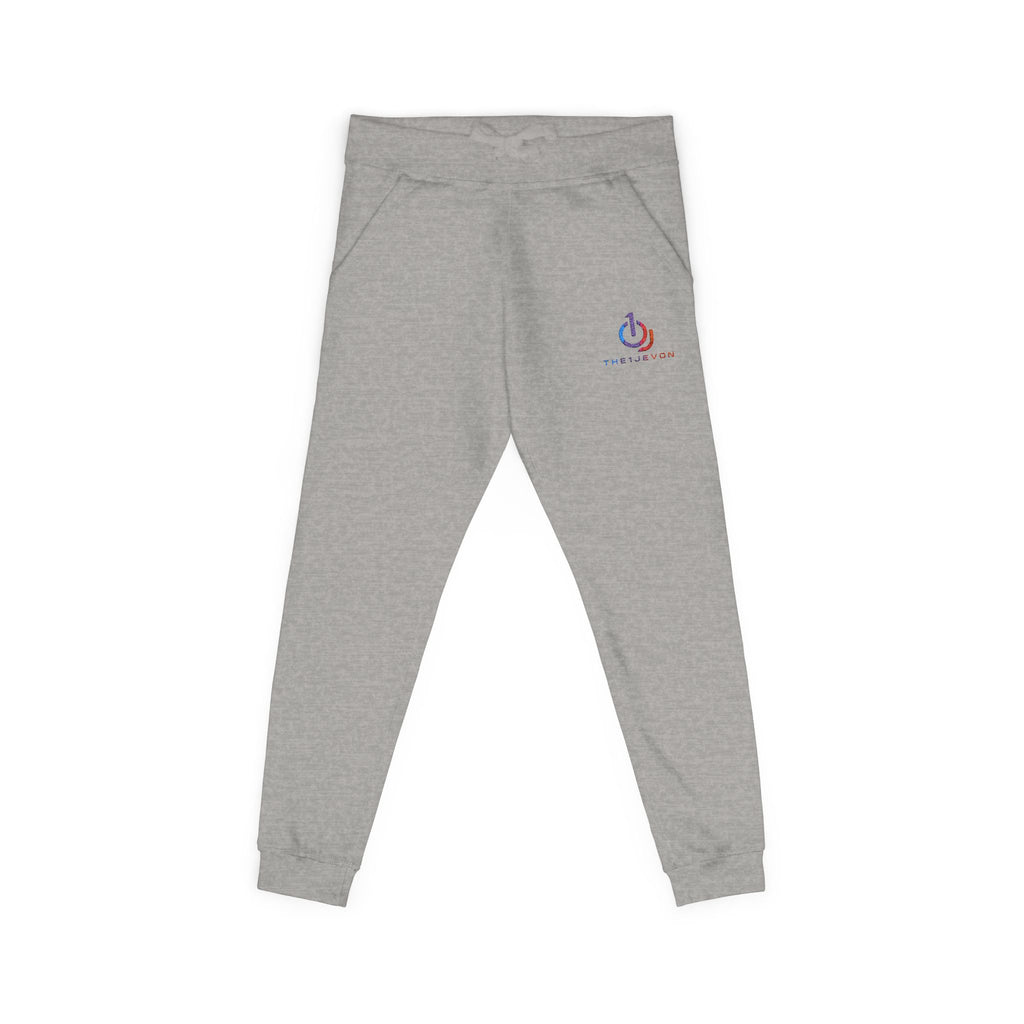 Embroidered Power Button Sweatpants — Minimal Tech Logo Fleece Joggers
