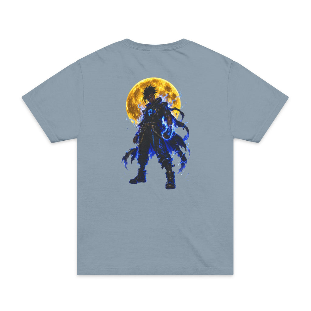 Anime Moon Warrior T-Shirt — Silhouette Back Graphic with Glowing Moon