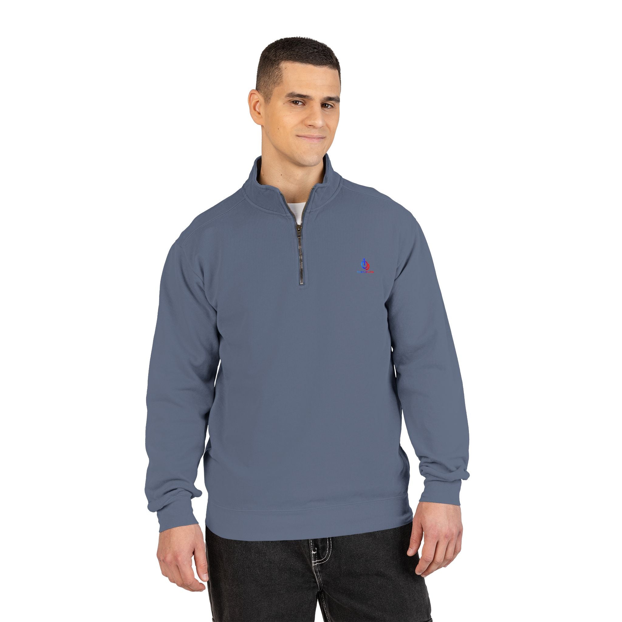 Quarter-Zip Sweatshirt with Small Embroidered Logo — Casual Lightweight Pullover