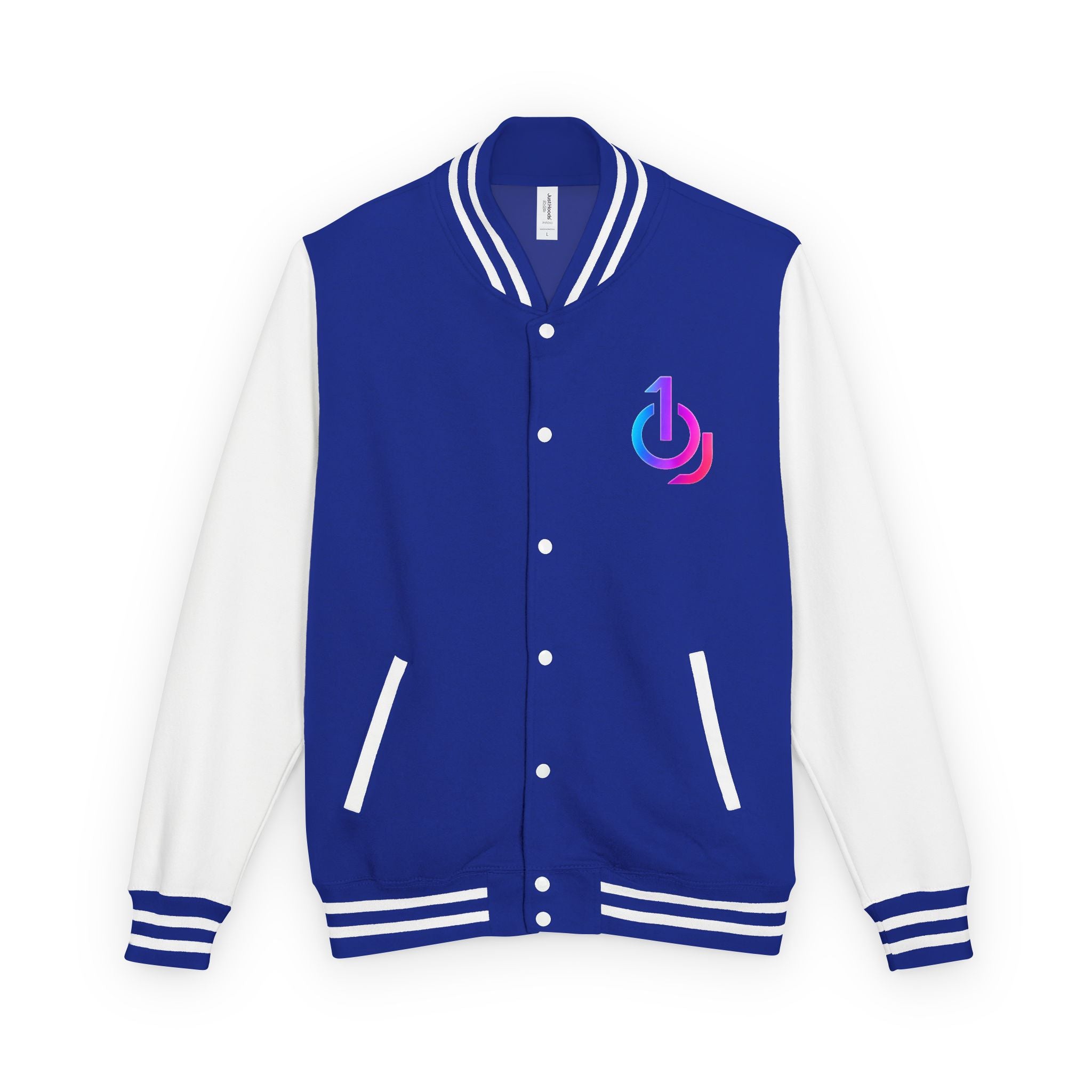 Letterman Jacket with Retro Power Logo — Red & White Varsity Jacket