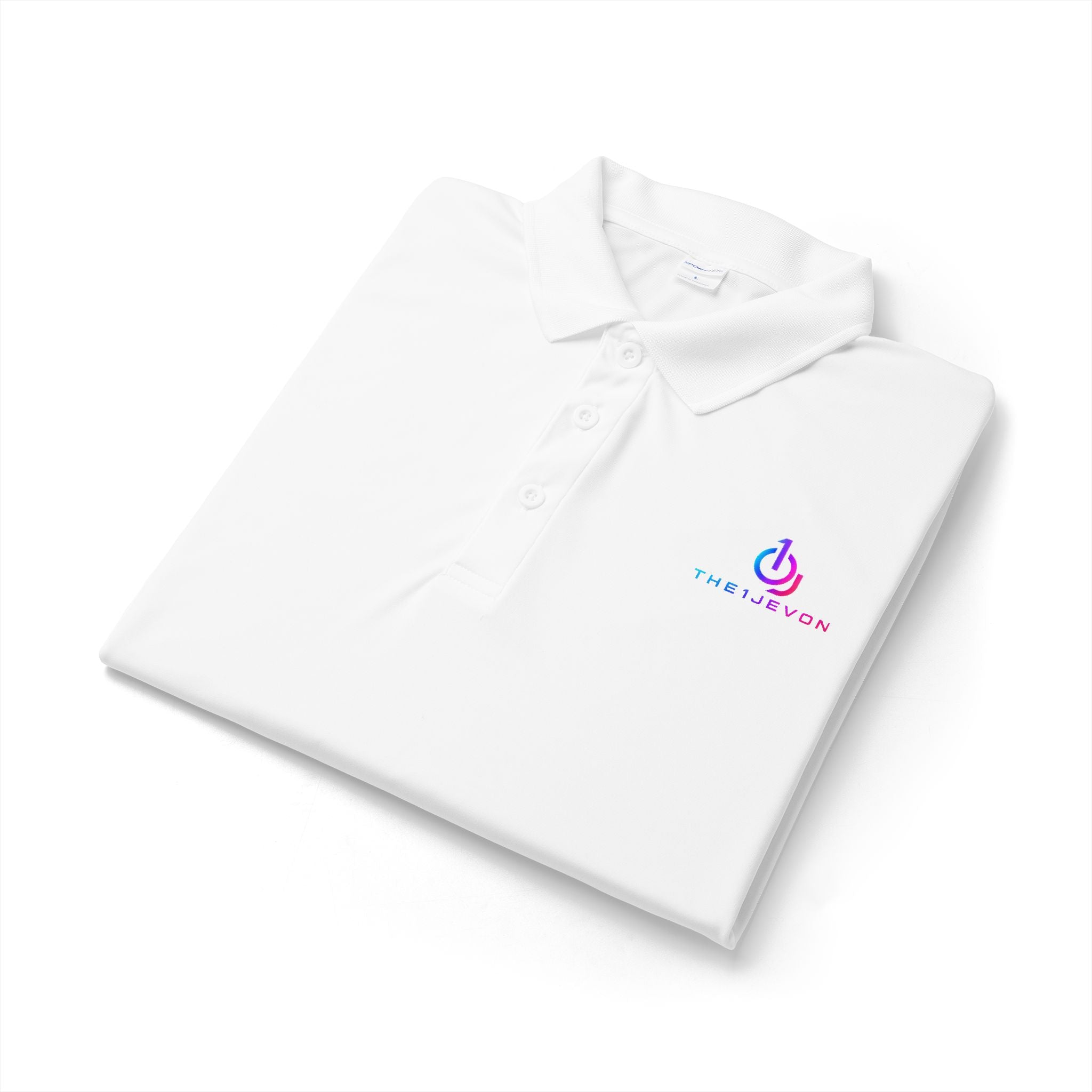 Embroidered Power Button Polo — White Performance Golf & Work Shirt